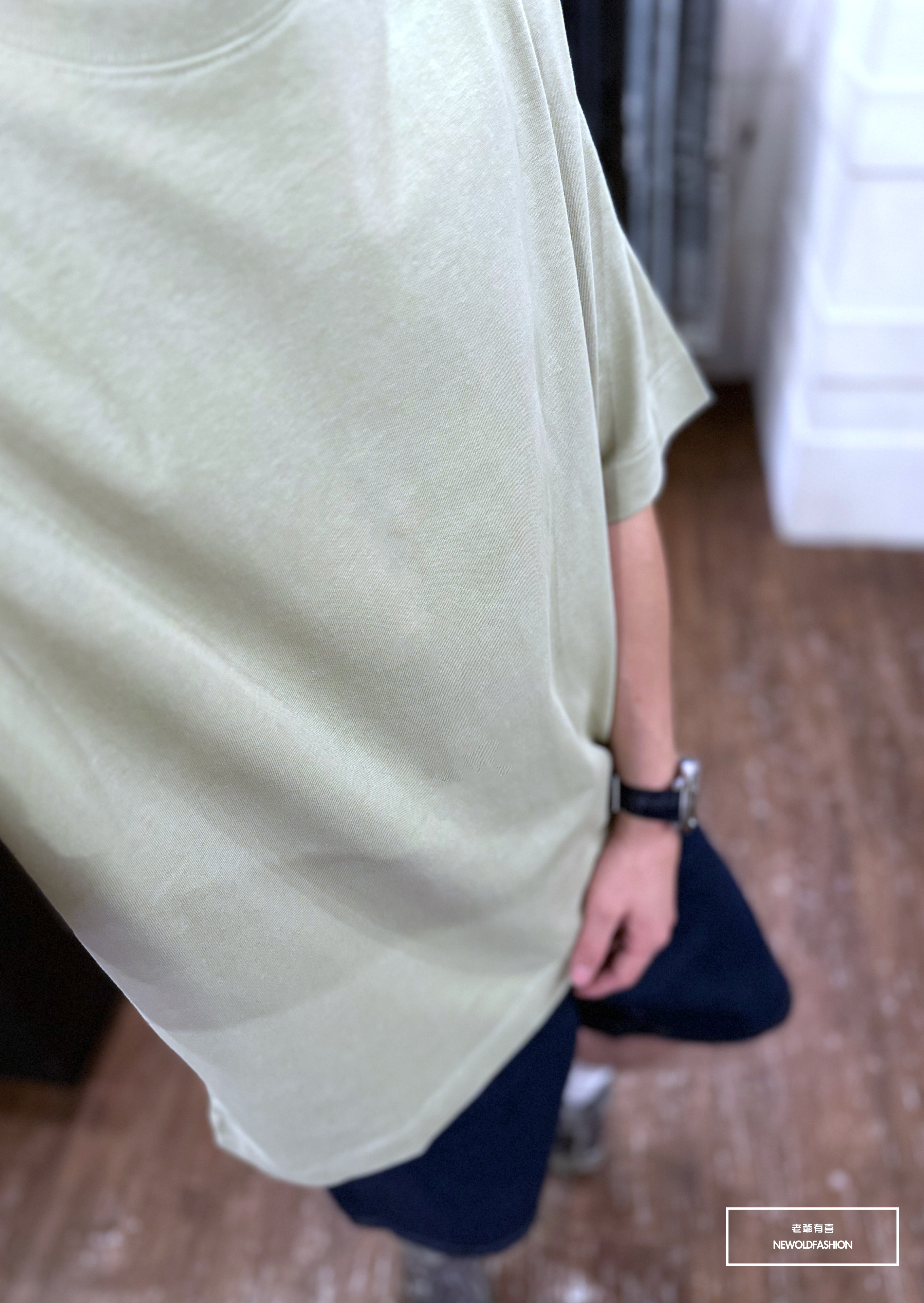 『新品上市』重磅超厚挺素色落肩短T恤(NOF23032218)-淺綠