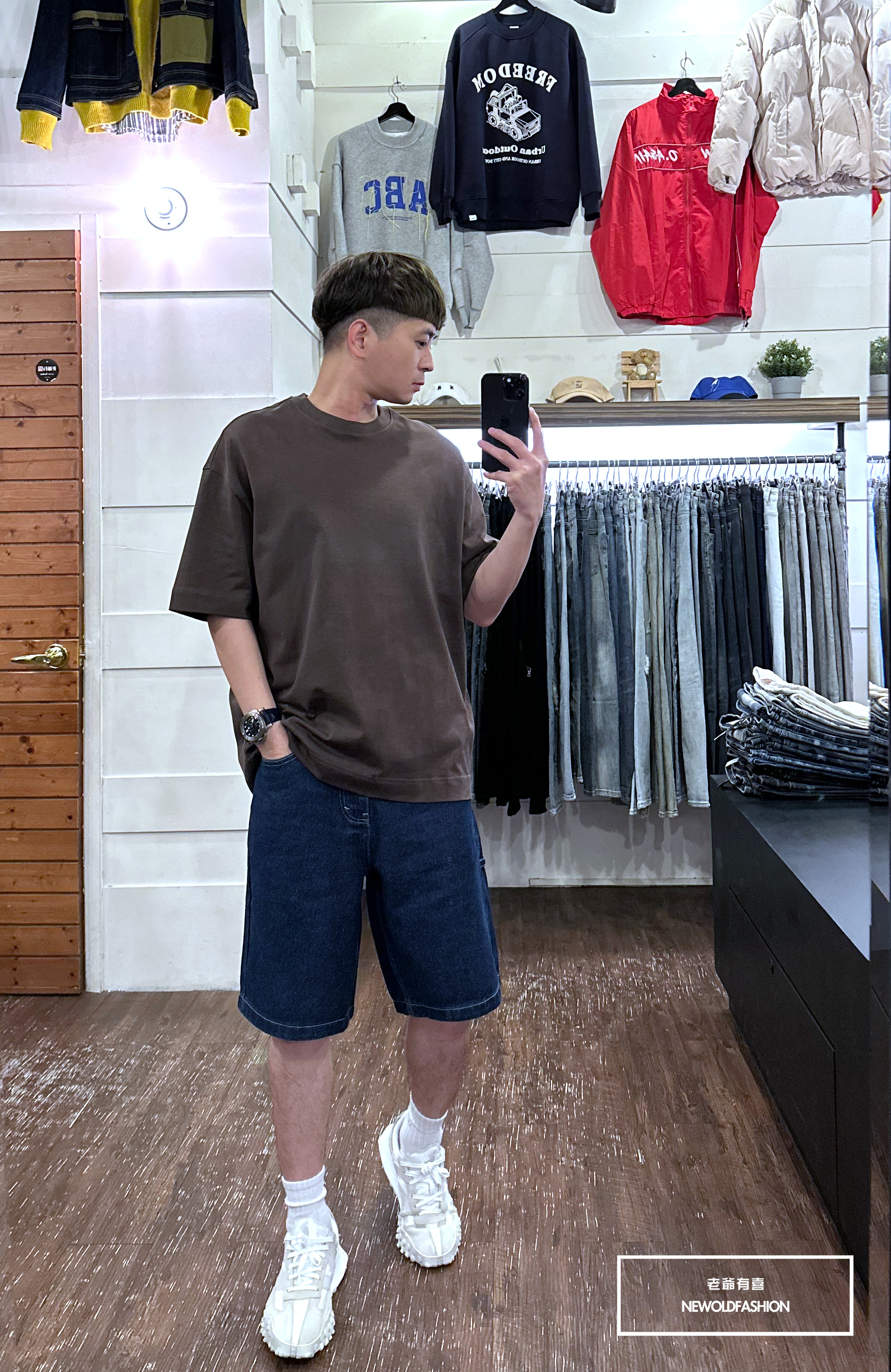 『新品上市』重磅超厚挺素色落肩短T恤(NOF23032218)-咖