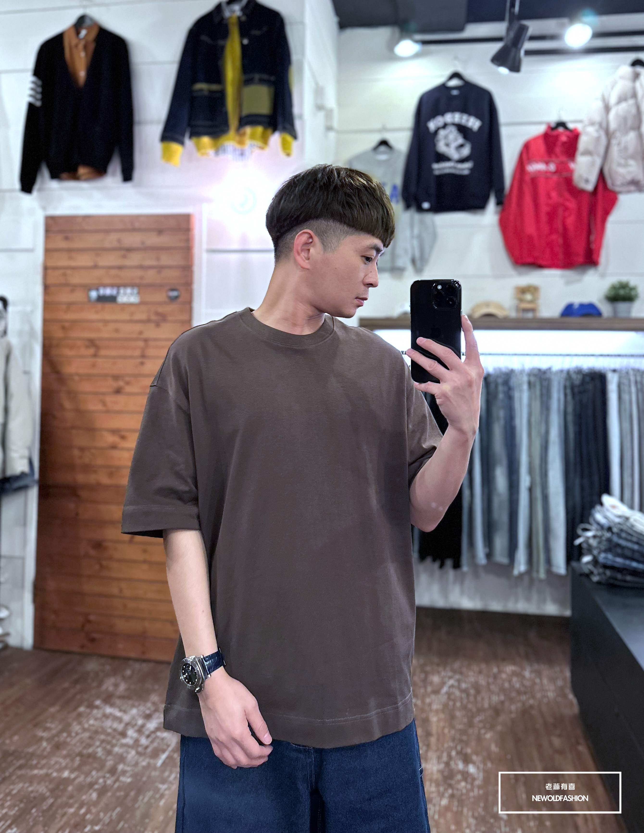 『新品上市』重磅超厚挺素色落肩短T恤(NOF23032218)-咖