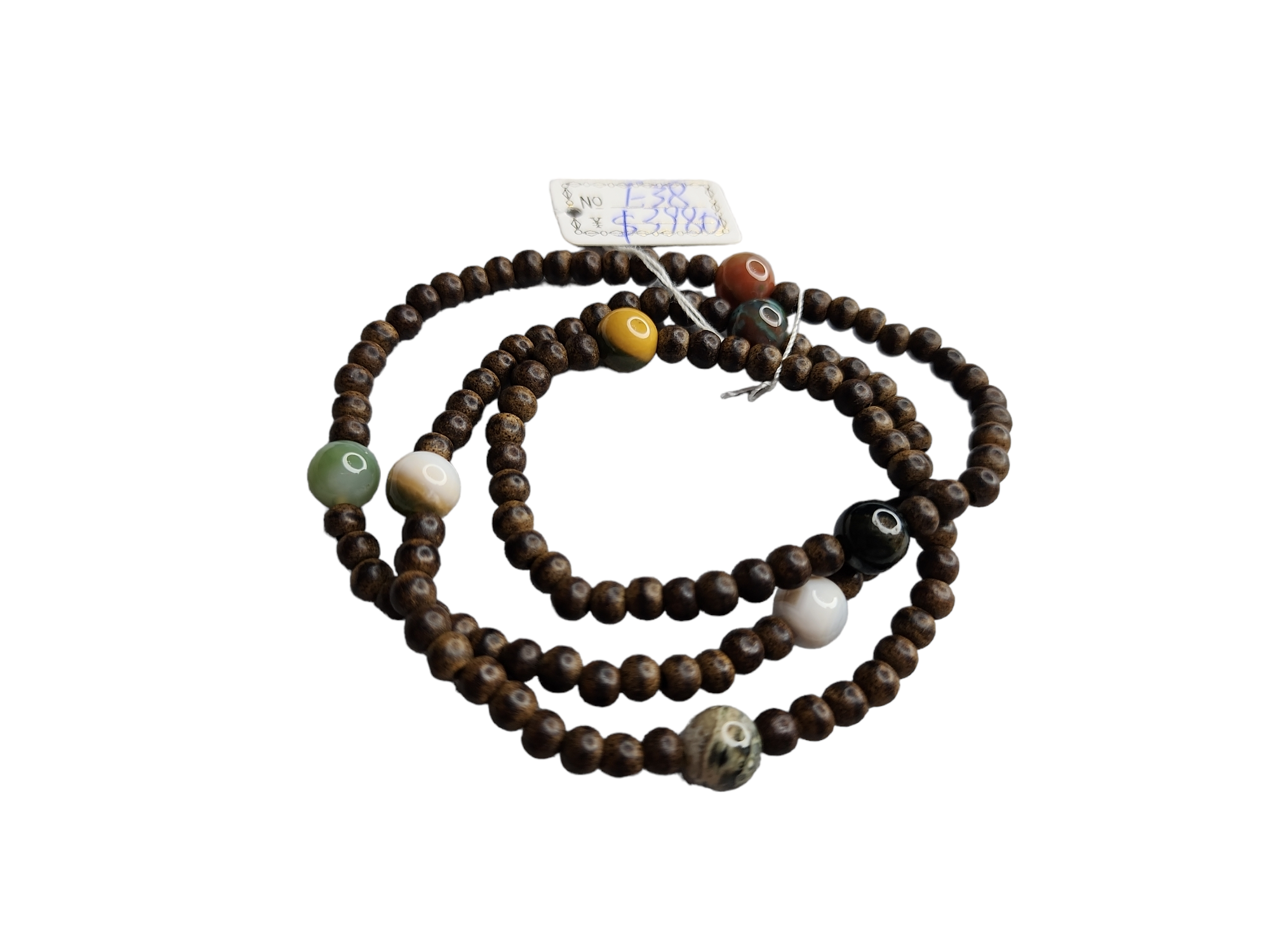 E38 海洋碧玉圓珠設計 沉香3圈手串 4mm+