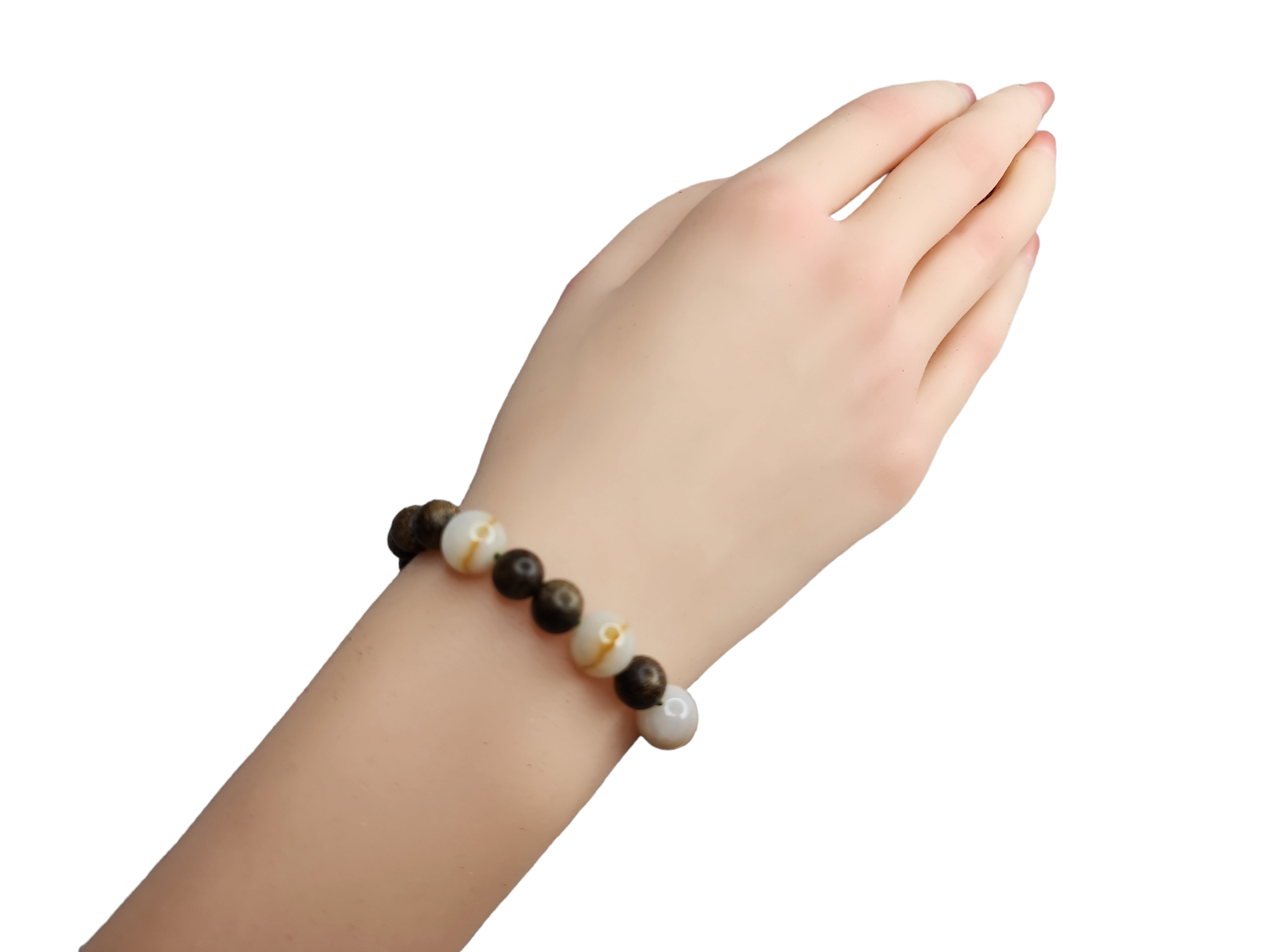 E40 黃翡半山水圓珠設計 沉香手串 8mm+