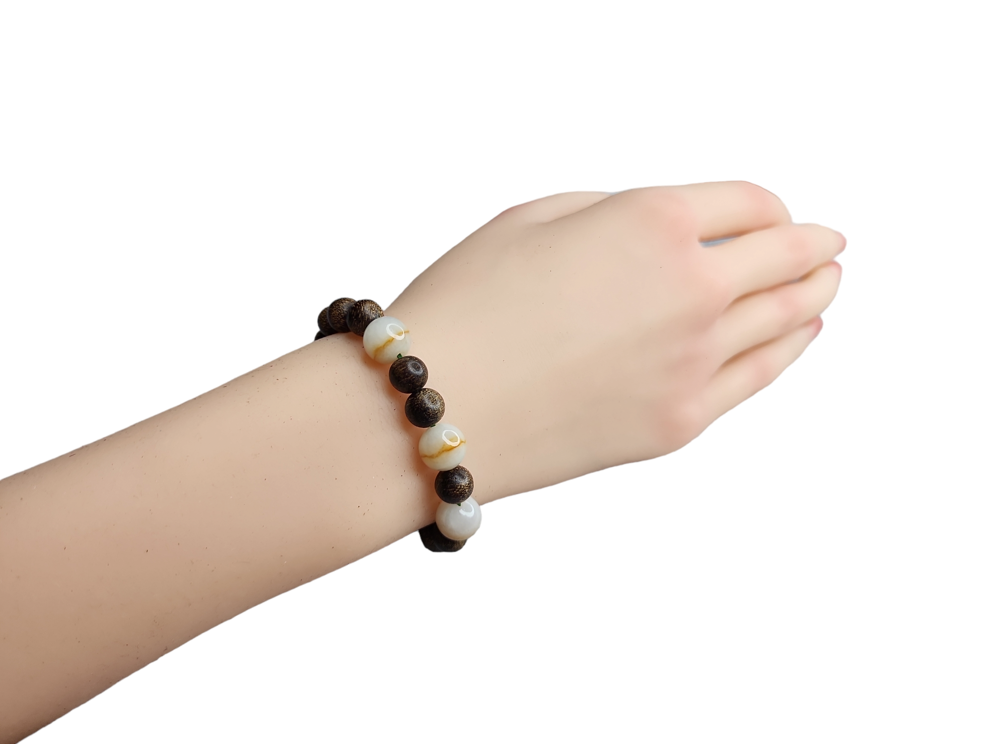 E40 黃翡半山水圓珠設計 沉香手串 8mm+