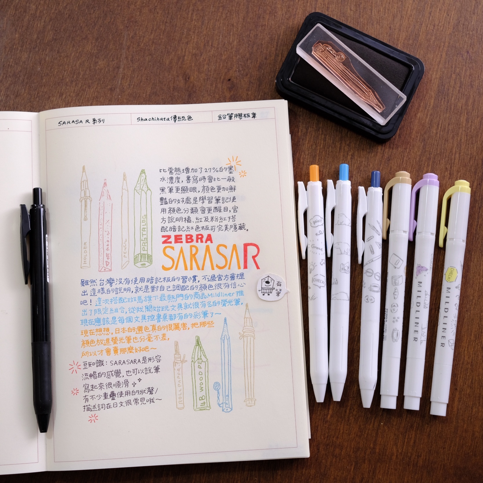 (售完絕版) 手繪鉛筆組合 (M) 膠版印章｜一分之一工作室 臺灣