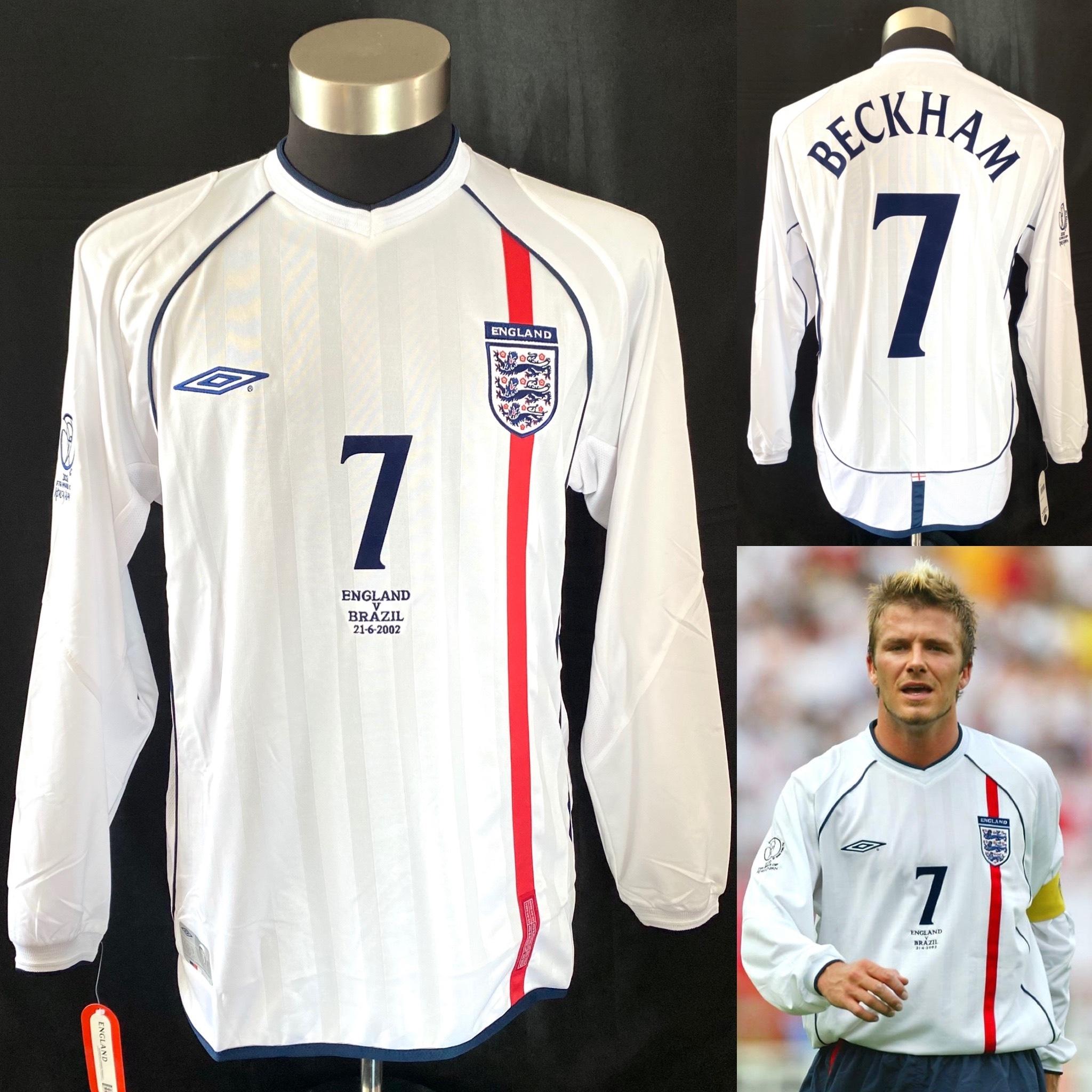 England 2002 FIFA World Cup Umbro Home L/S Shirt BECKHA