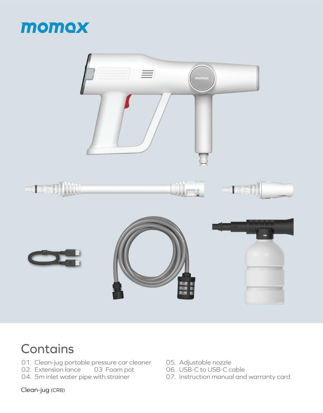 Momax Clean-Jug便攜式高壓清洗槍CR8W