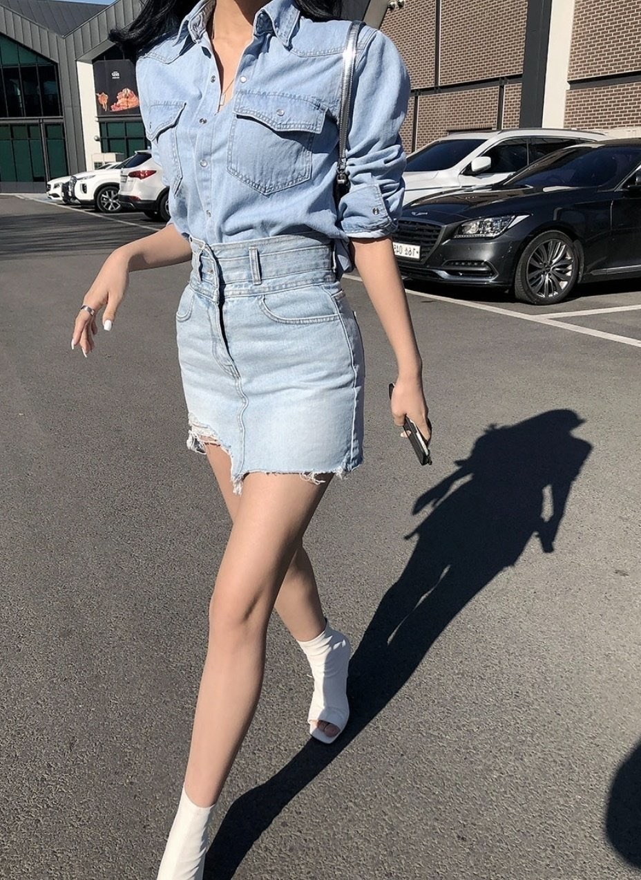 6061刷淡隨性破損風短裙