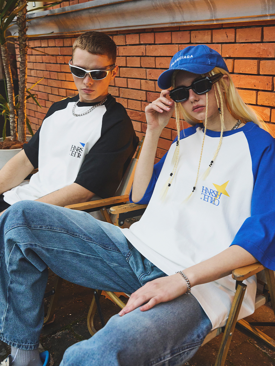 Harsh and Cruel 23SS 撞色拼接簡約十字芒星圖像短袖 HZ231020108