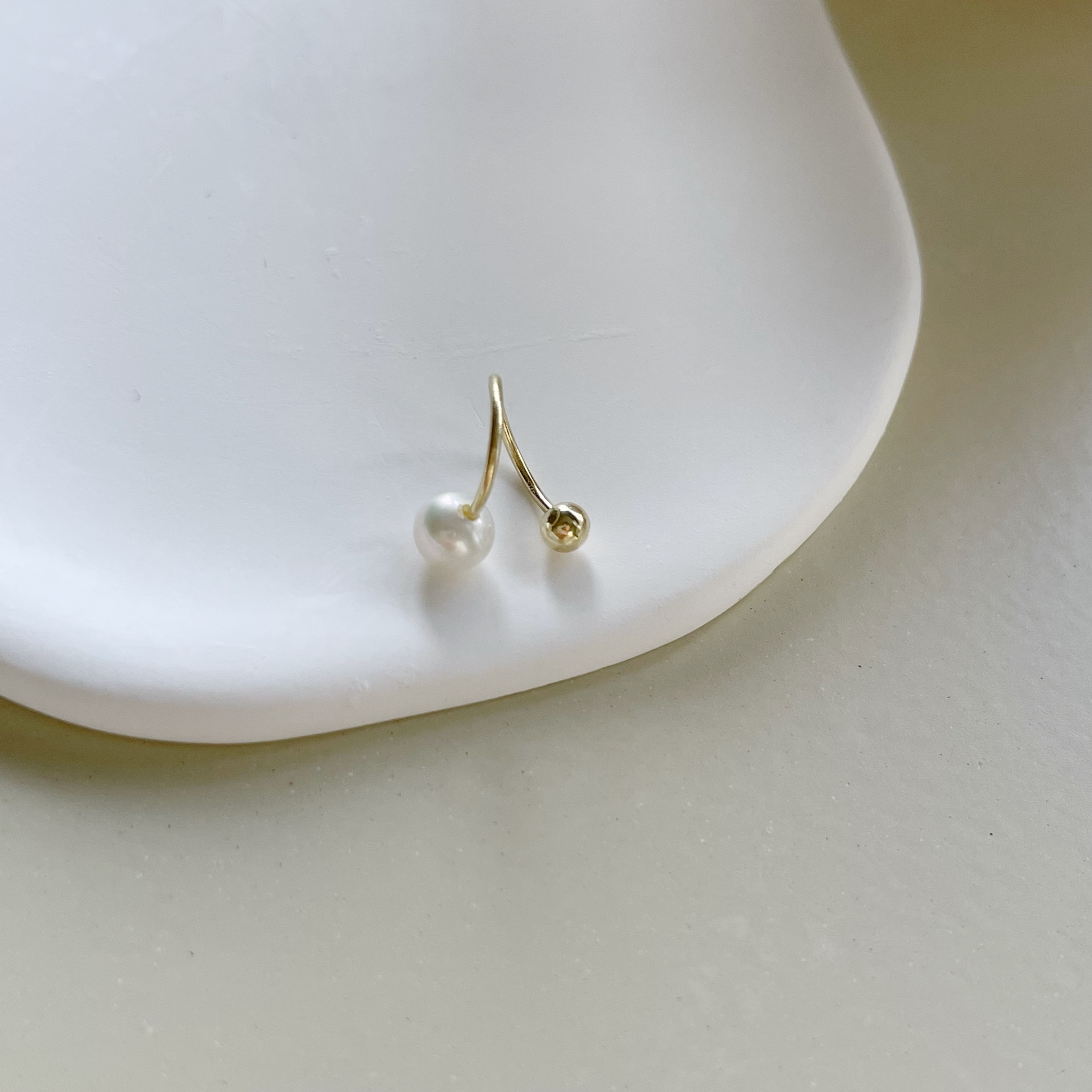 14K珍珠扭扭轉珠耳環