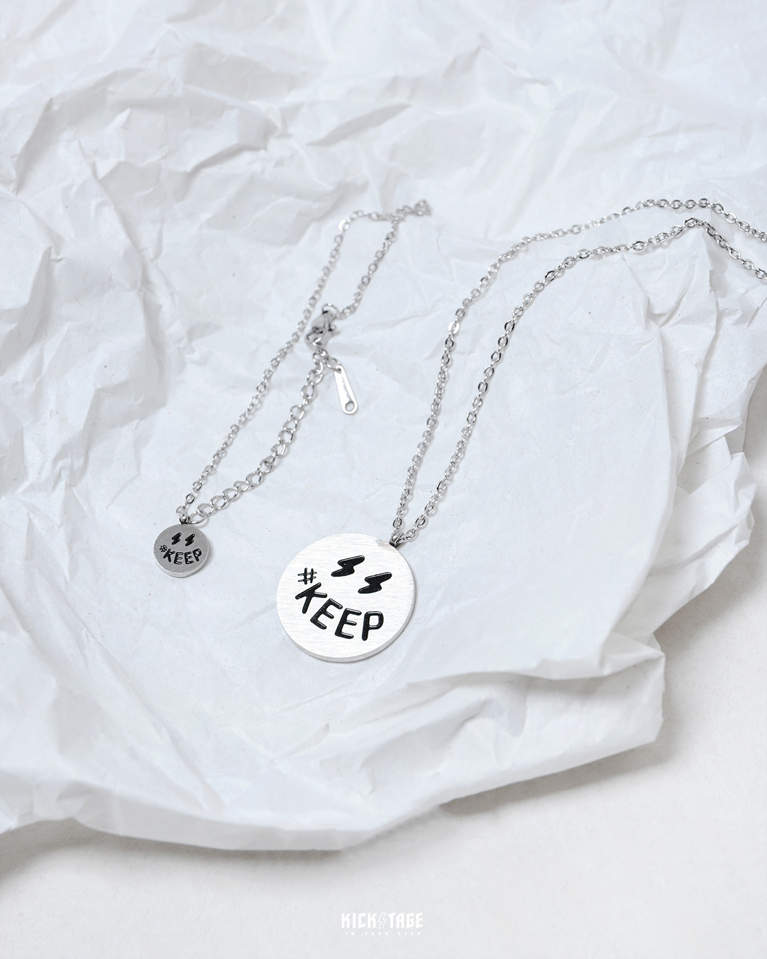 #KEEP SMILE NECKLACE/ BRACELET 霧面銀 雙面 閃電微笑 笑臉 鈦鋼 不鏽鋼 Ins風 百搭基本款 項鍊【KS152】手鍊【KS151】訂製銀飾