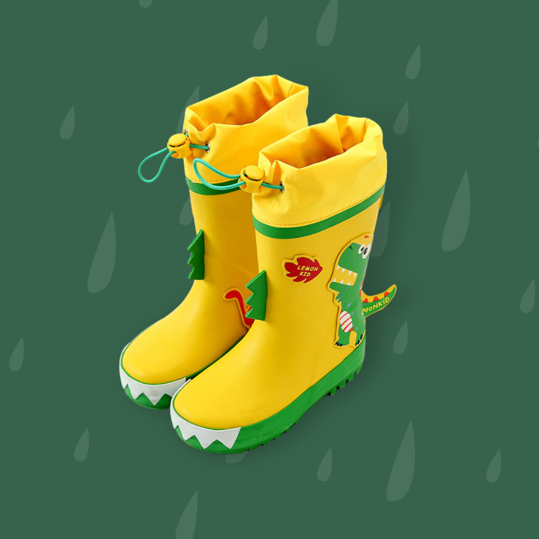 【限量】黃綠恐龍-中筒縮口雨鞋(22-30)
