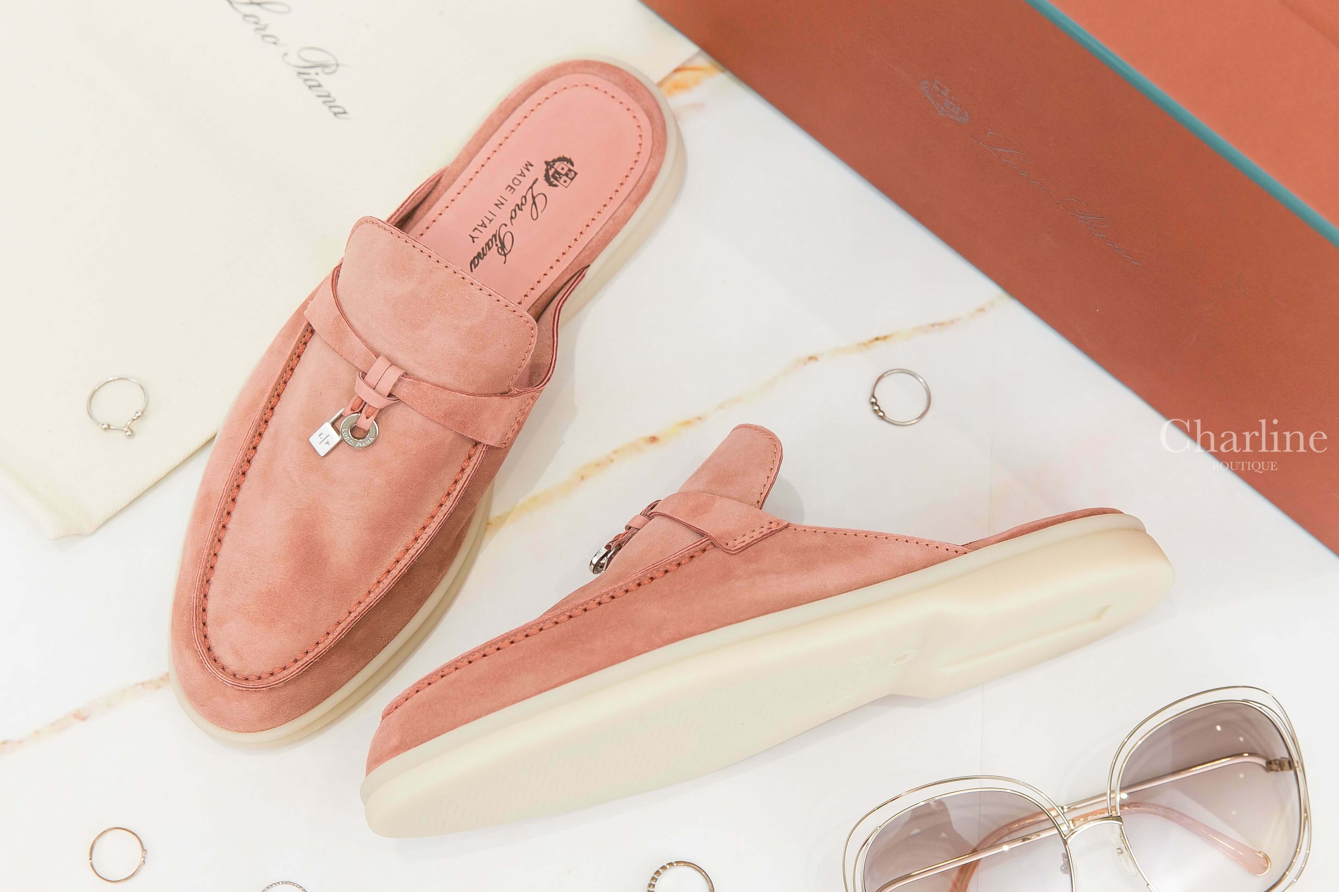 Loro Piana Babouche Charms Walk Loafers 紅蘭花色銀色墜飾柔軟麂皮步行樂福鞋-Charline Boutique 精品代購