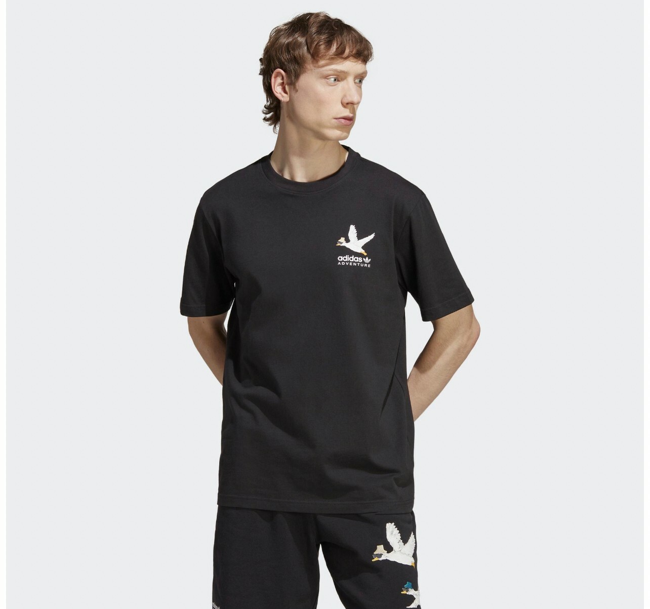 Adidas Adventure 短袖上衣  圖騰 印花 白天鵝 黑 MAR-