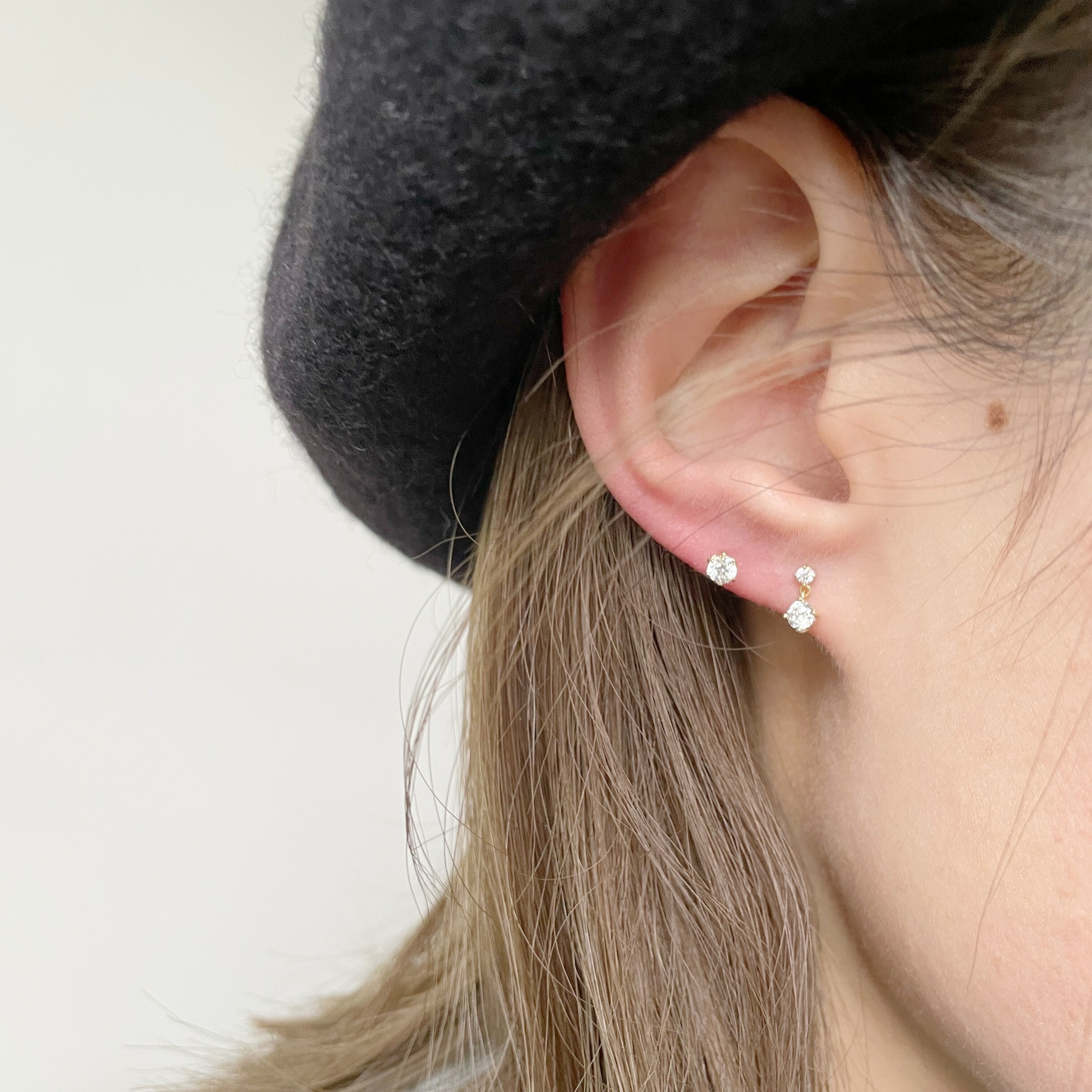 14K六爪鋯石轉珠耳環