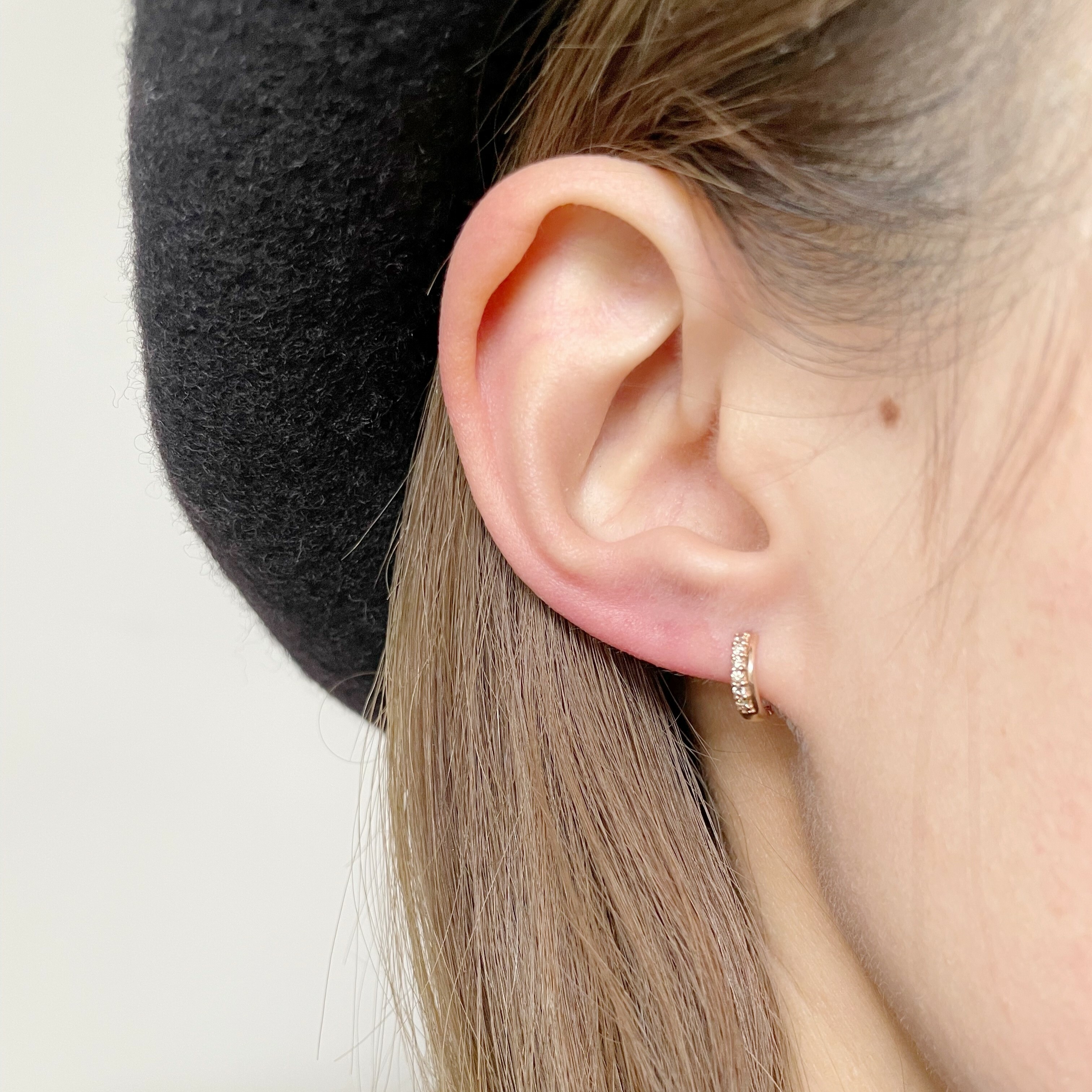 14K半圈真鑽扣式耳圈