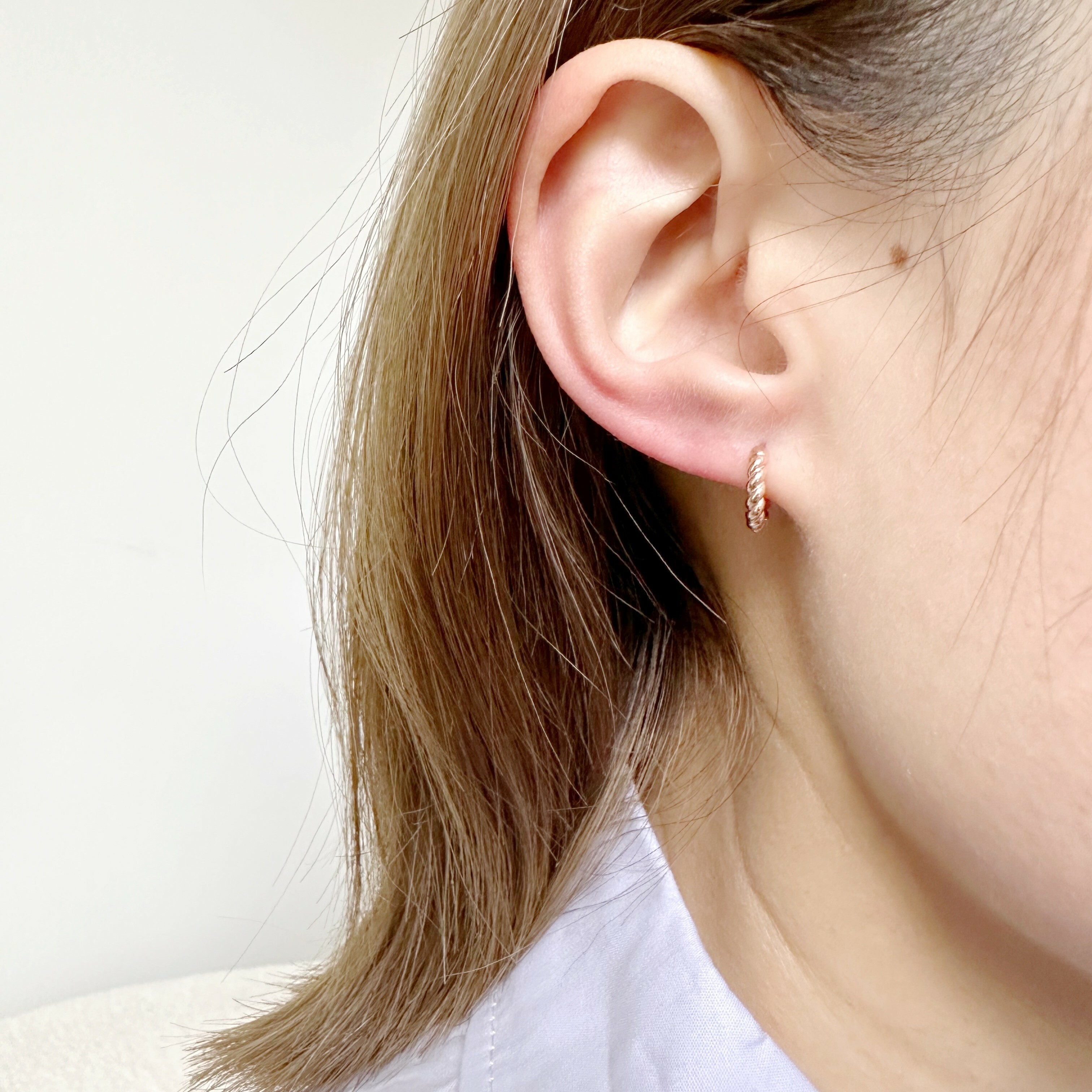 14K厚麻花8mm扣式耳圈