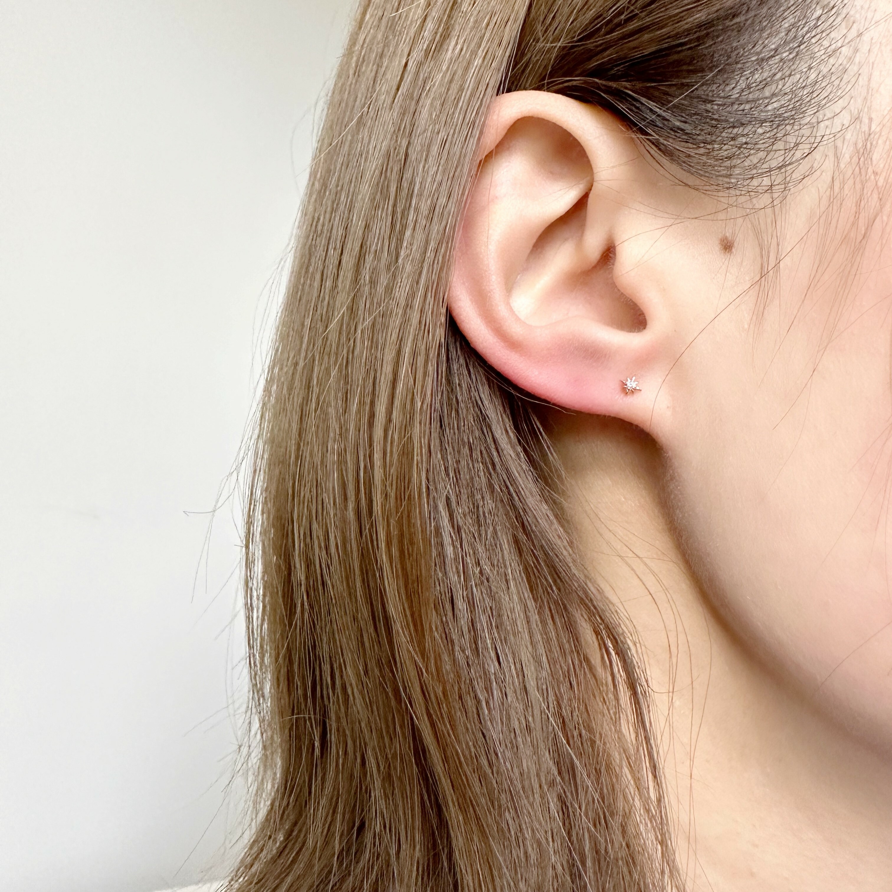 14K mini星芒真鑽轉珠耳環