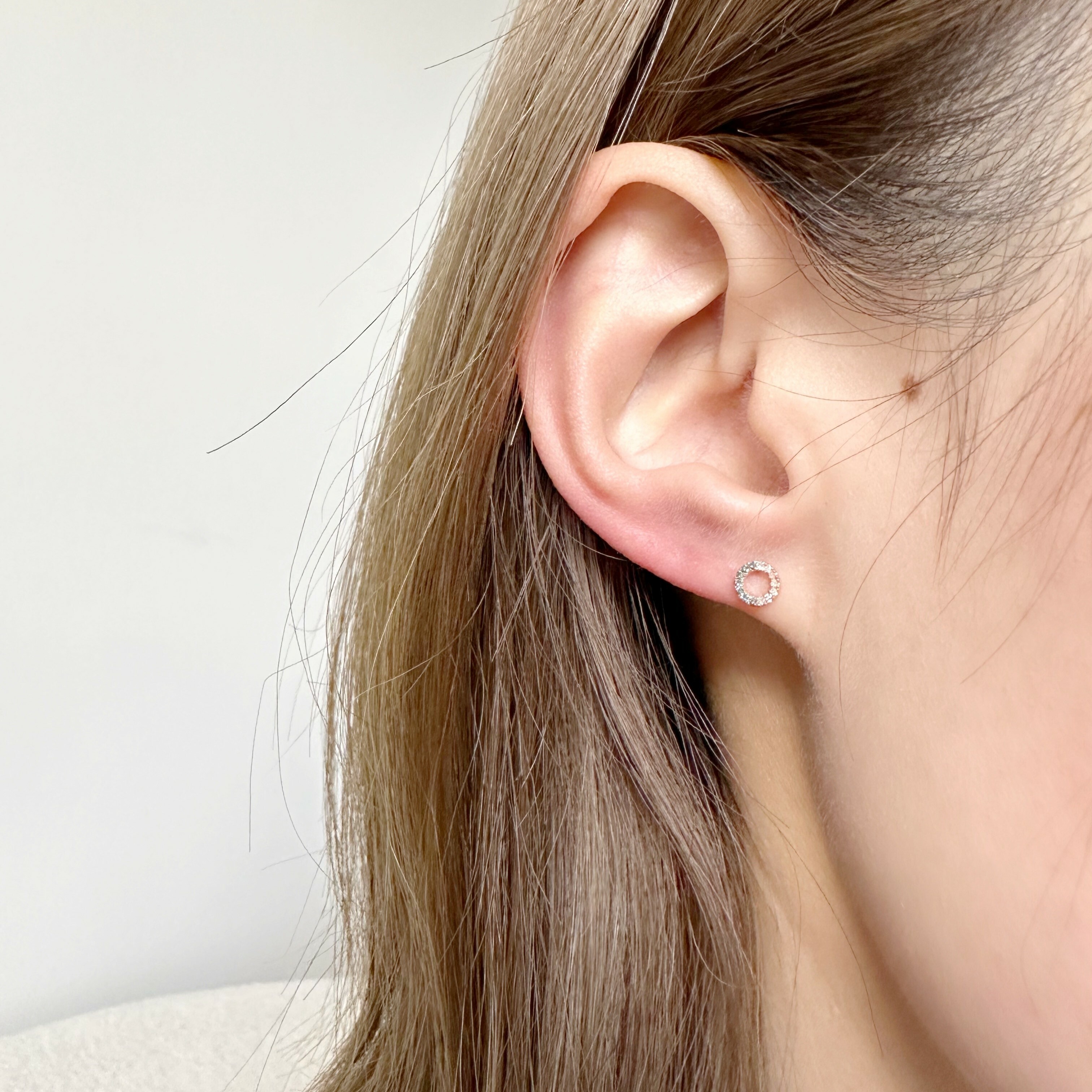 14K圈圈藍白鑽轉珠耳環