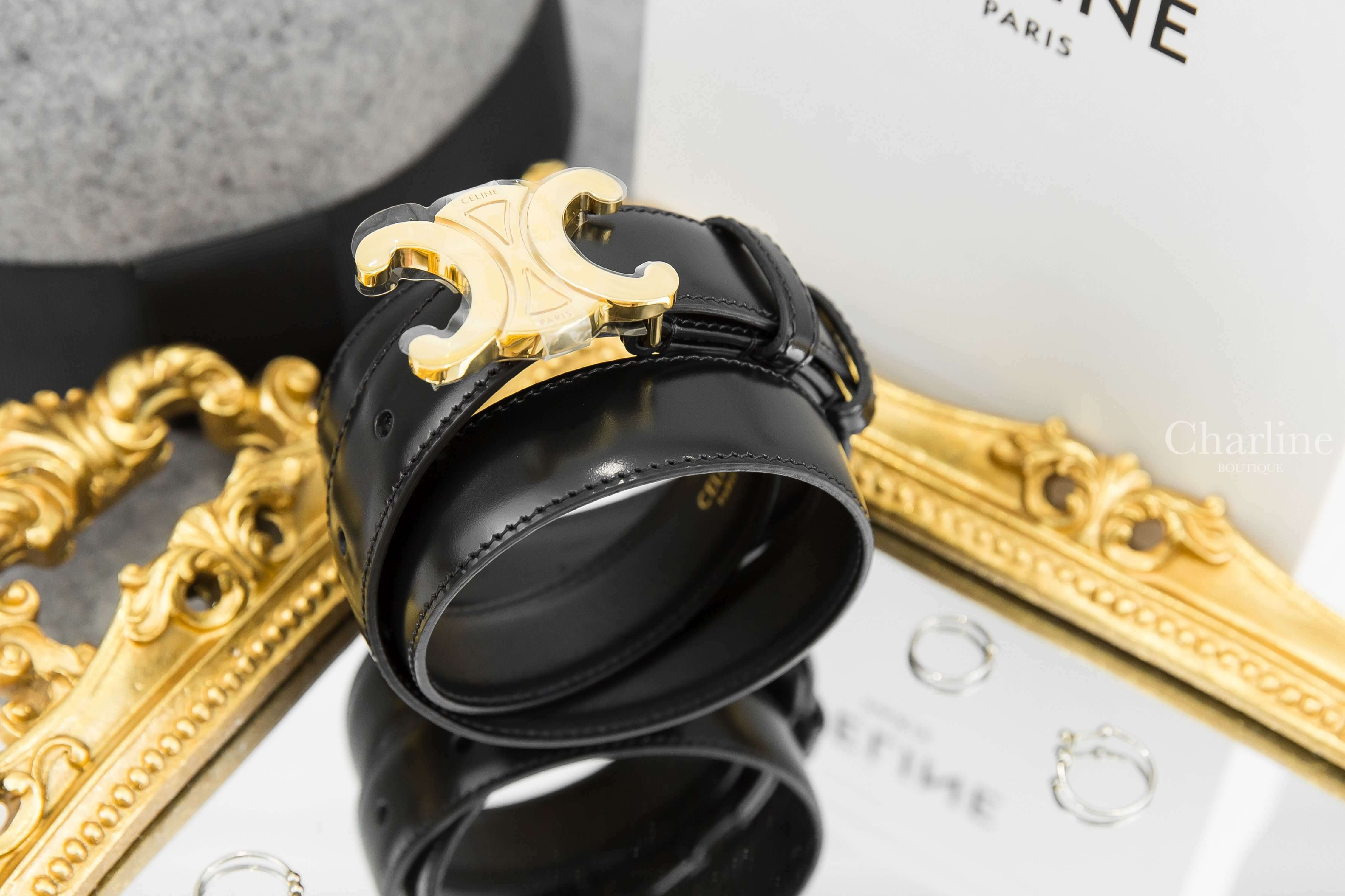 Celine Medium Triomphe Belt In Smooth Calfskin 黑色金色凱旋門小牛皮皮帶-Charline Boutique 精品代購