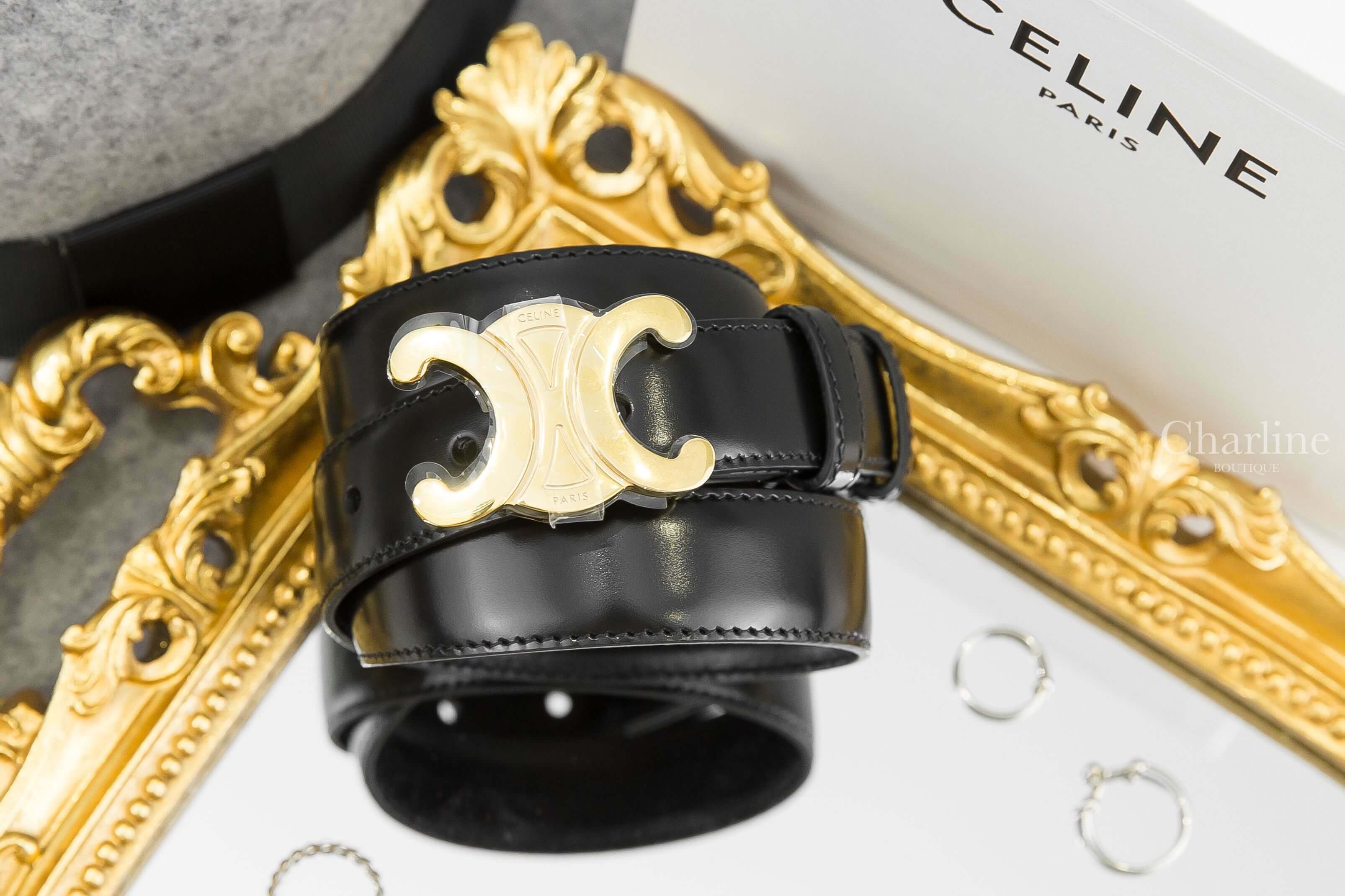 Celine Medium Triomphe Belt In Smooth Calfskin 黑色金色凱旋門小牛皮皮帶-Charline Boutique 精品代購
