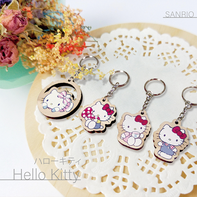 三麗鷗木頭鑰匙圈-HELLO KITTY.美樂蒂.布丁狗.雙子星