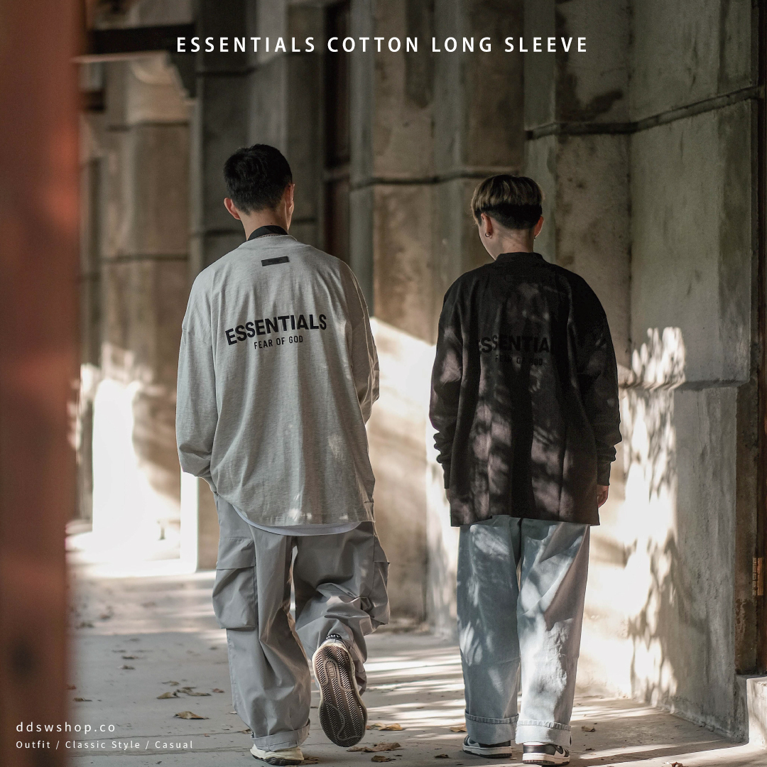Essentials Fear of God 薄長袖 螺紋微高領 背圖 植絨Logo 黑色 米灰色