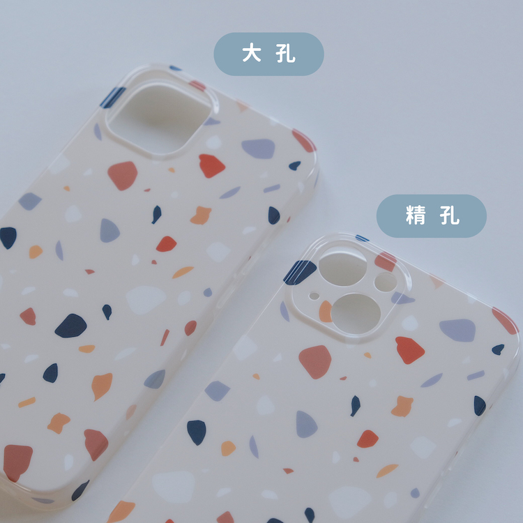 テラゾー 落下防止キューブシェル 携帯電話ケース iPhone12 13 14 - スマホケース・カバー - プラスチック カーキ
