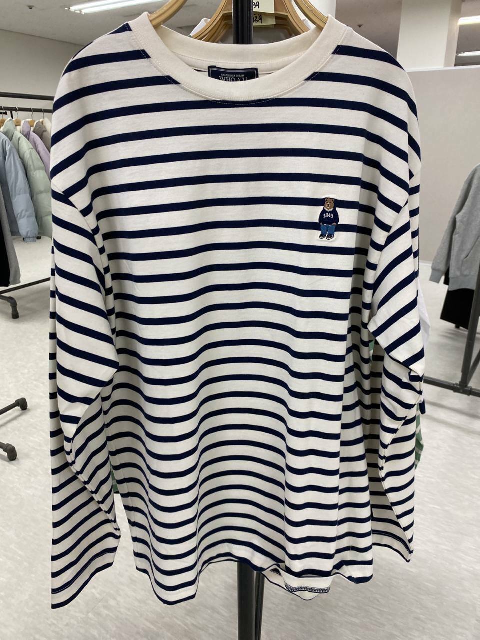 [S] WHO.A.U COMMON STEVE STRIPE LONG SLEEVE TEE,IVORY, WHLSD2311U-IVORY (SWAU113)