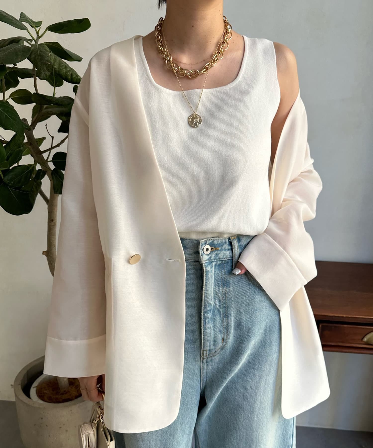 DOUDOU(ドゥドゥ)  【新色追加】スクエアニットタンク白（DDZ1031105A0002）