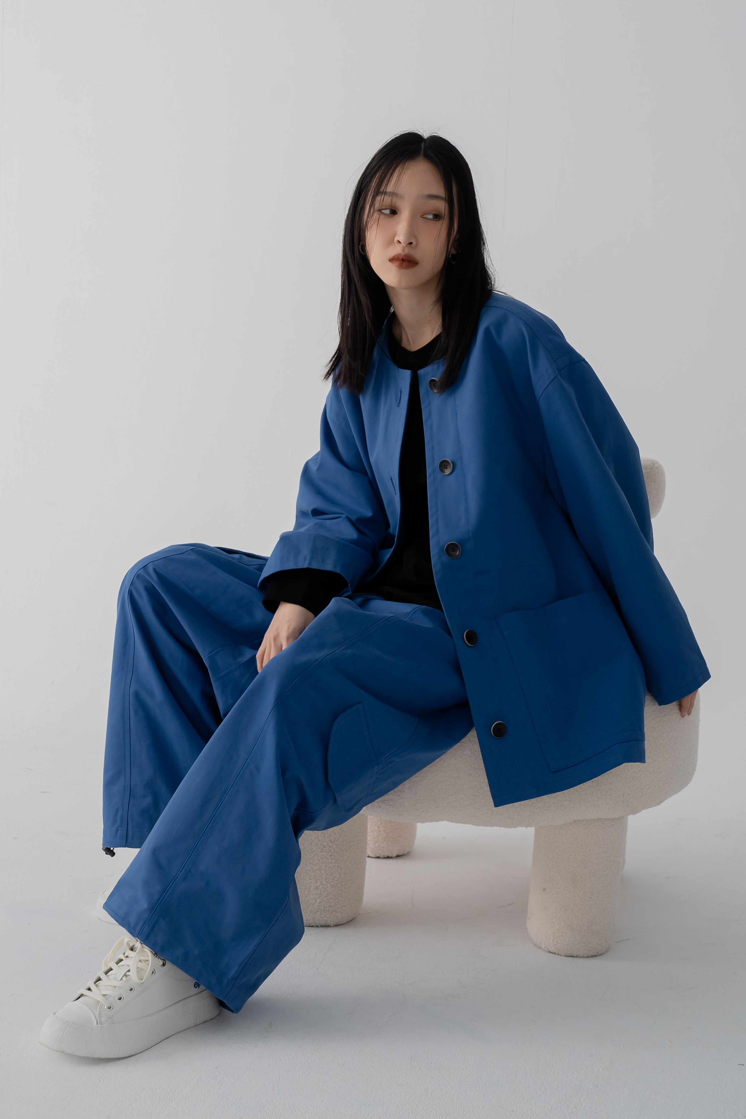 日系圓領寬鬆套裝外套