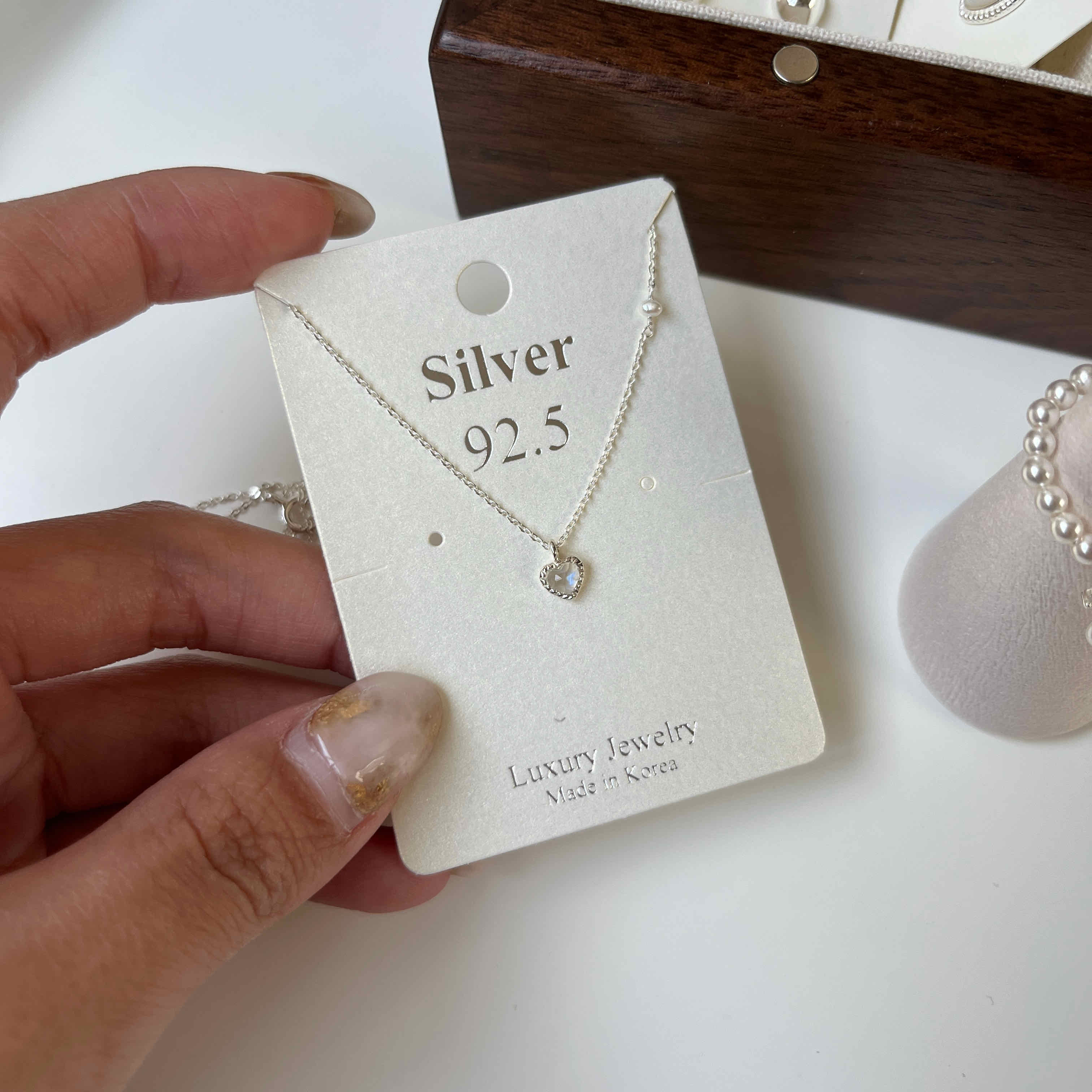 🇰🇷925 silver 月光石愛心項鍊