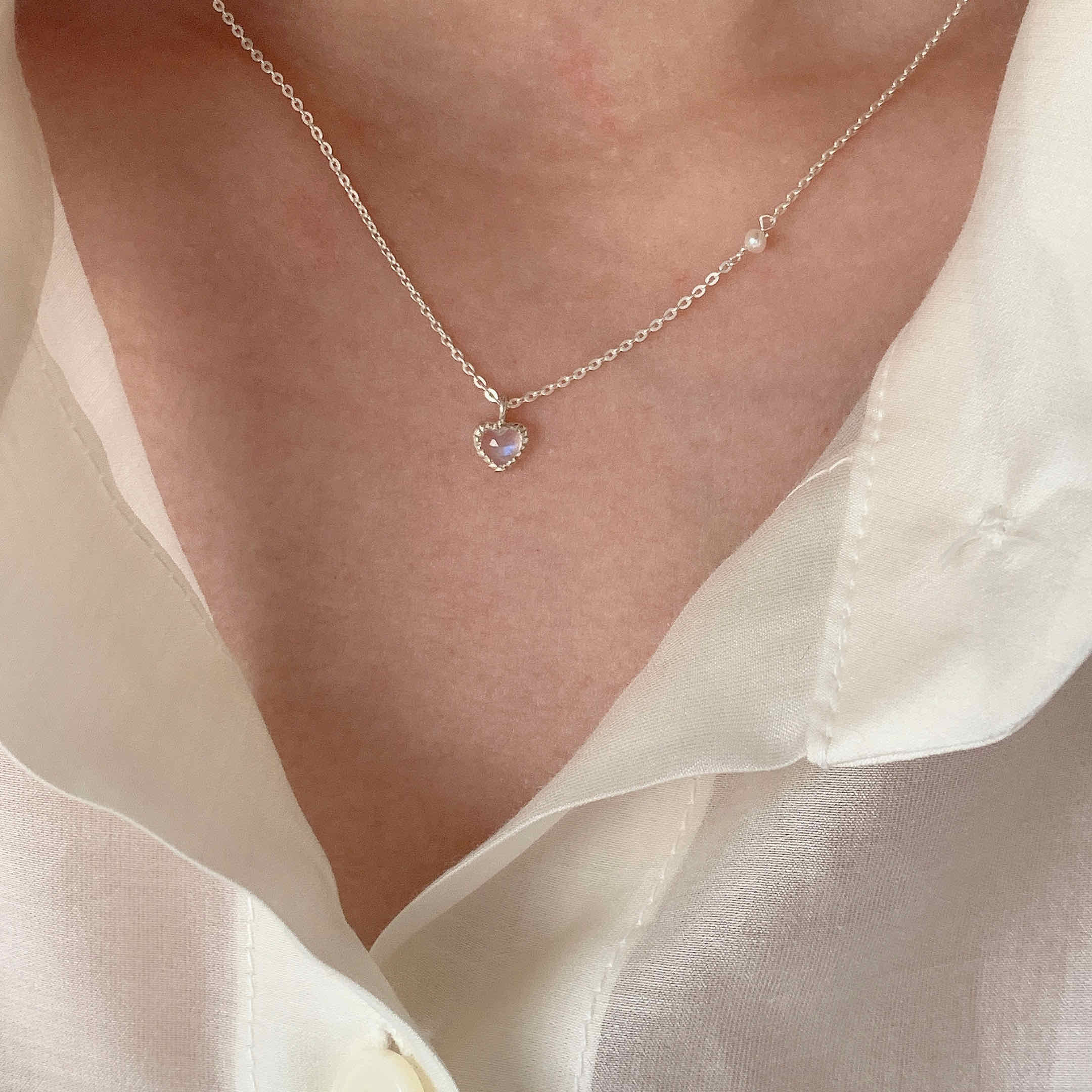🇰🇷925 silver 月光石愛心項鍊
