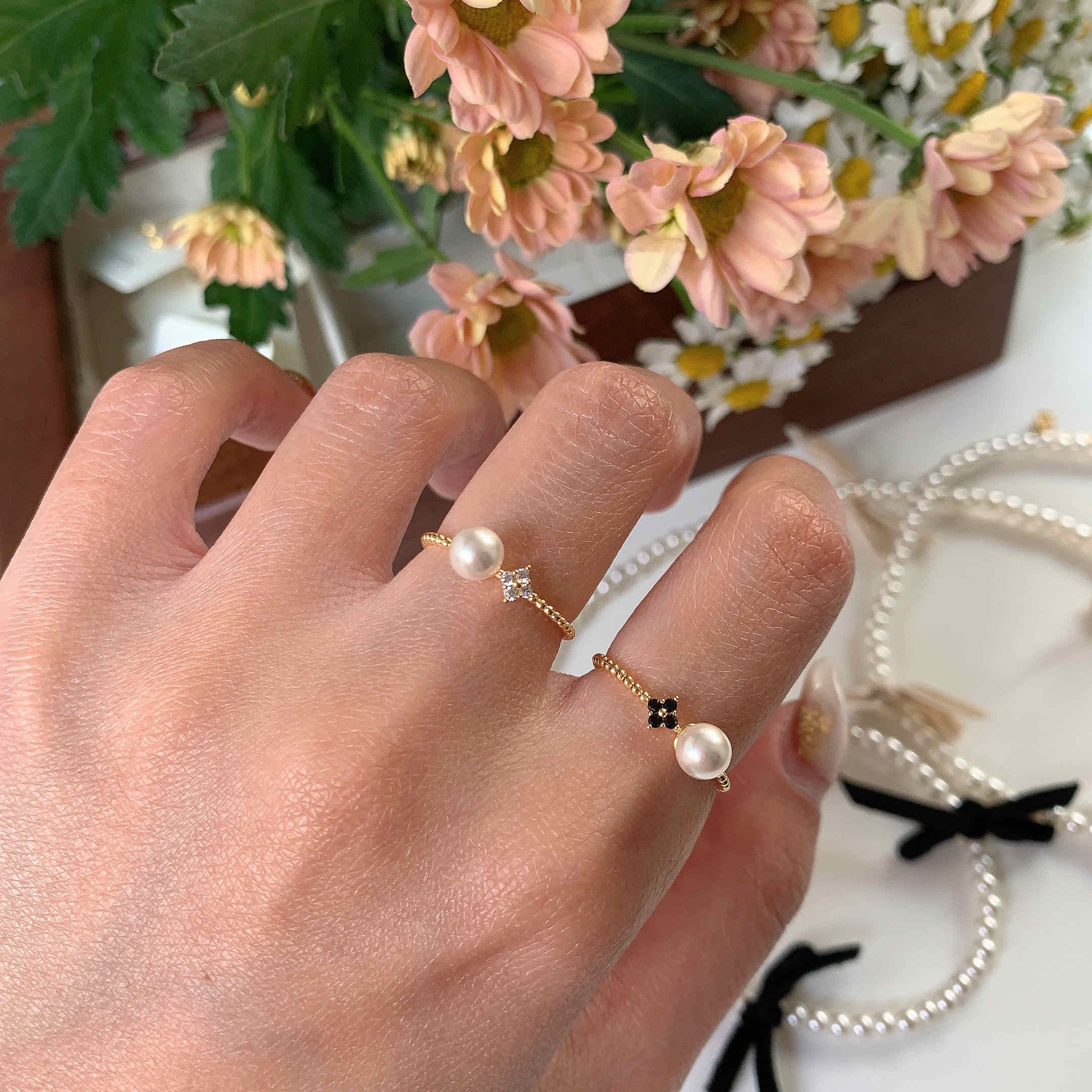 🇰🇷925 silver 幸運珍珠戒指｜2 color