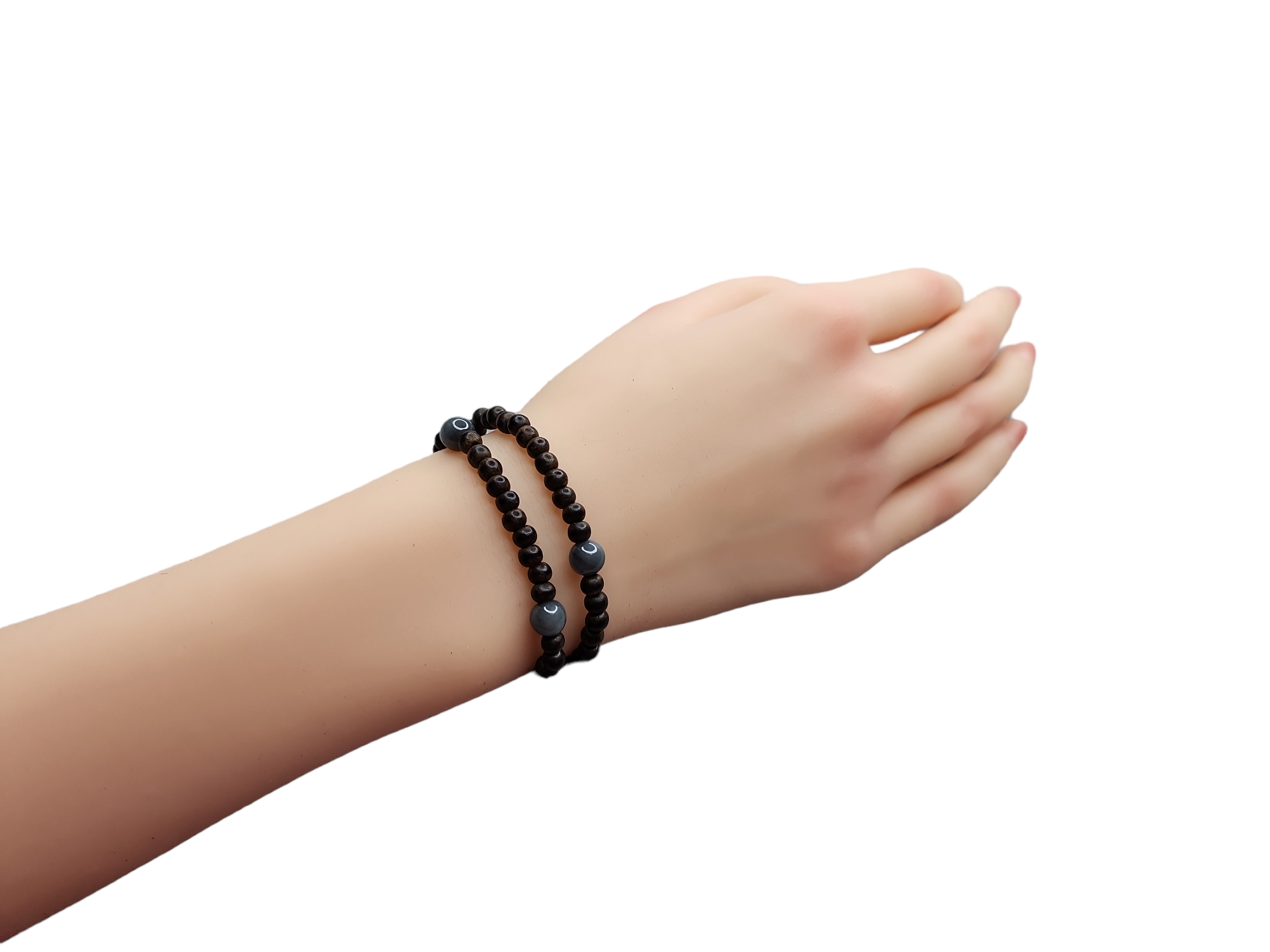 DD13 墨玉圓珠設計 雙圈沉香手串 4mm+