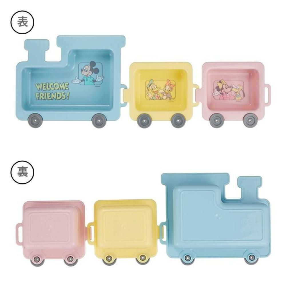 日本製Disney米奇Mickey造型塑膠餐盤3件組 連結火車