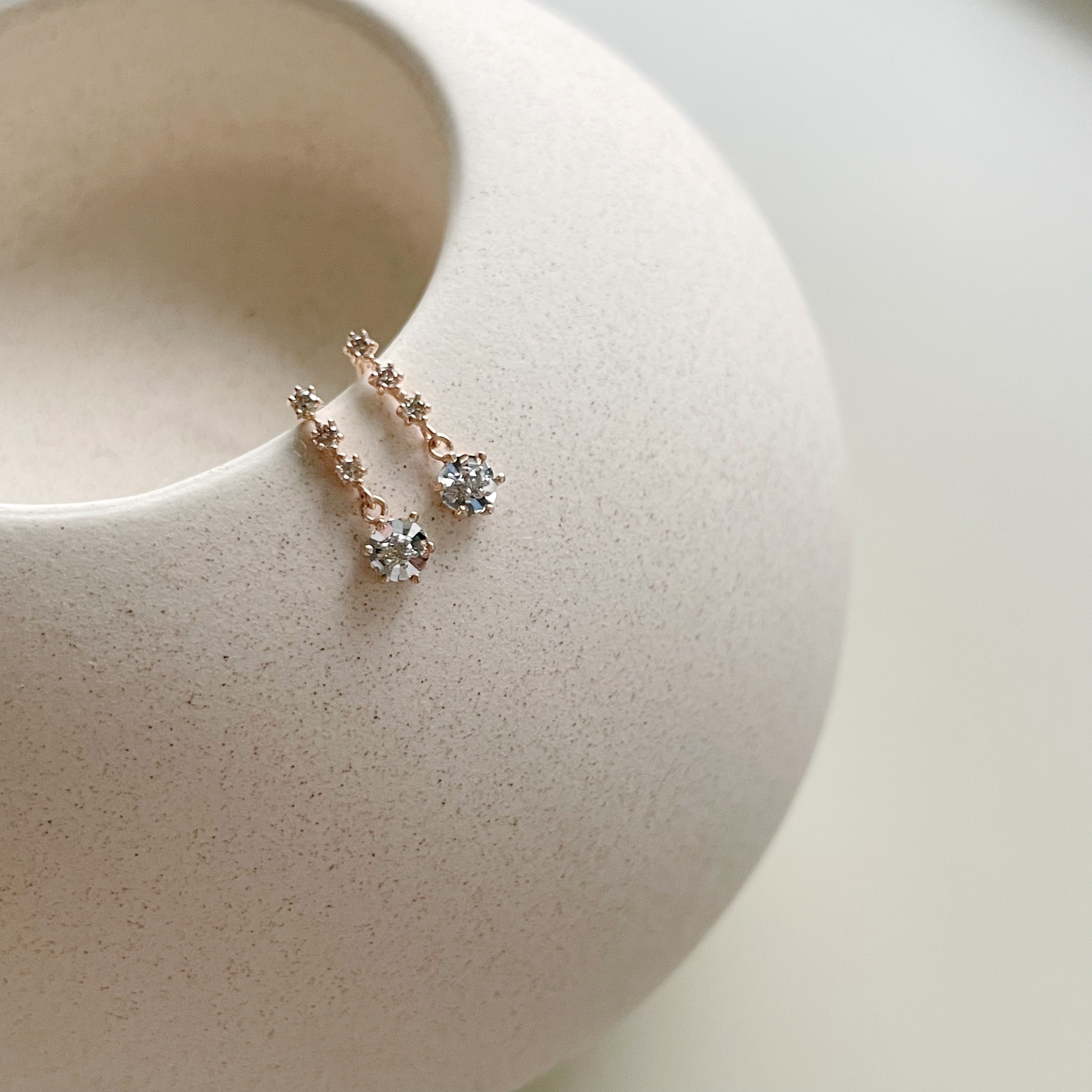 14K三連晃晃顯大真鑽耳環