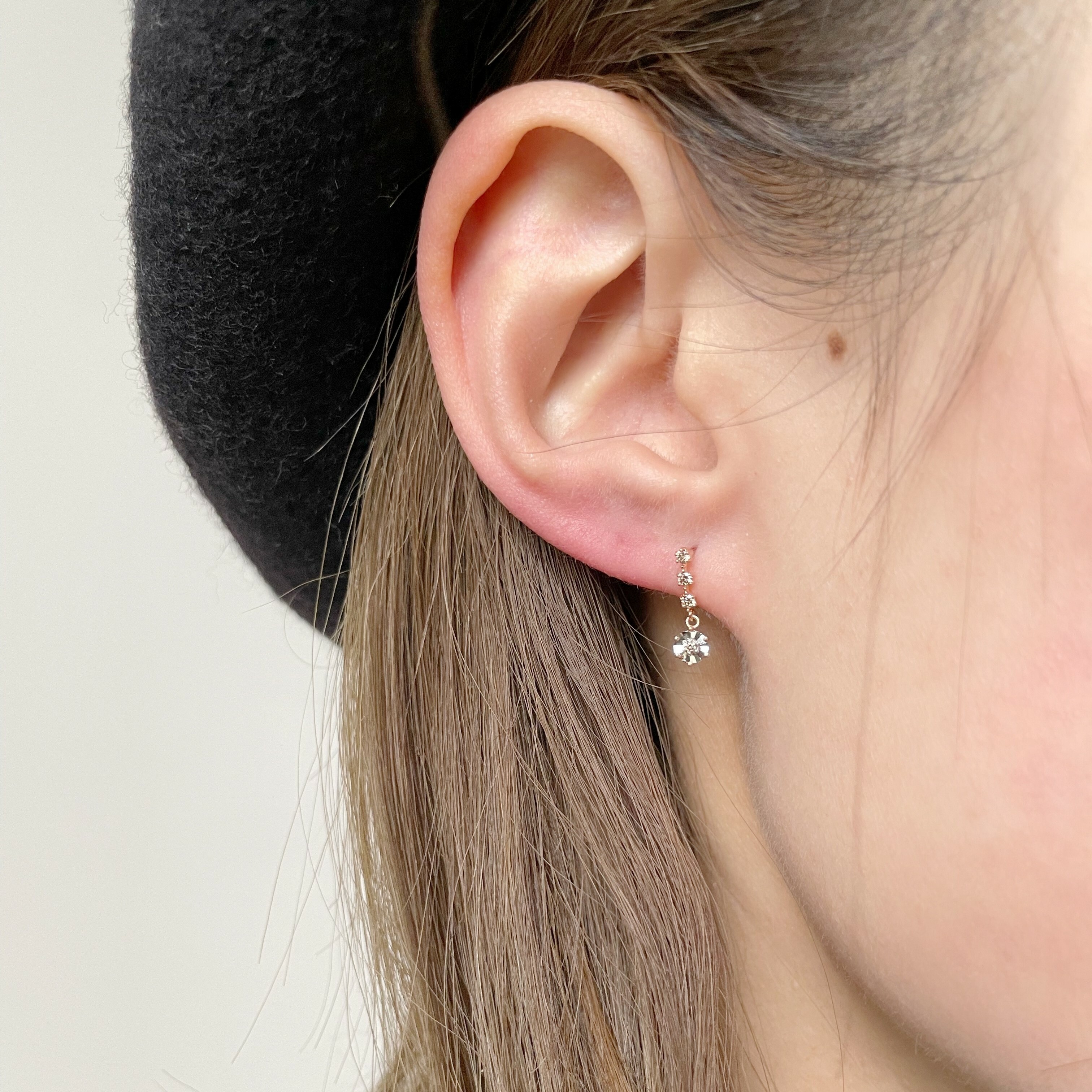 14K三連晃晃顯大真鑽耳環