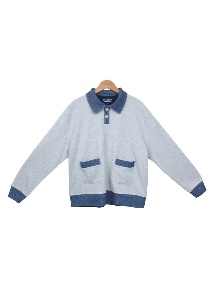 美式復古開襟領上衣-灰麻