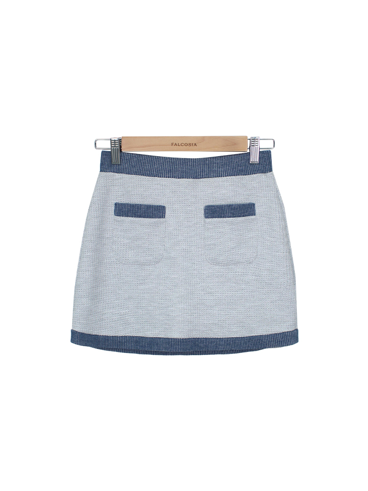 復古華夫格短裙-灰麻