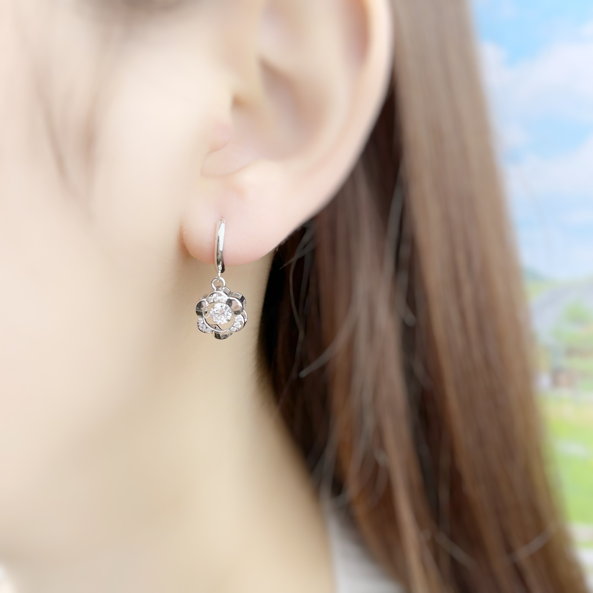 | 999足銀・白金 · 玫瑰金| 懸浮心心花影耳環 | EA0626 |