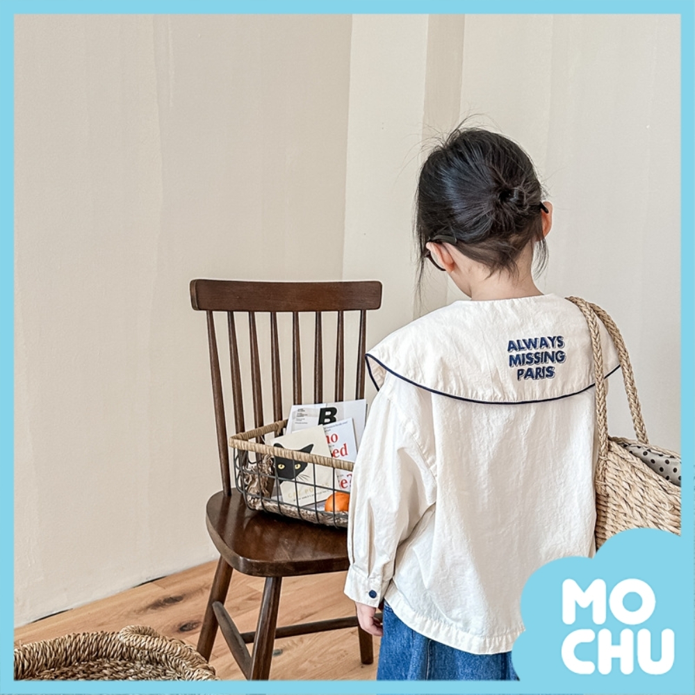 大翻領字母水洗棉襯衫(兩色)