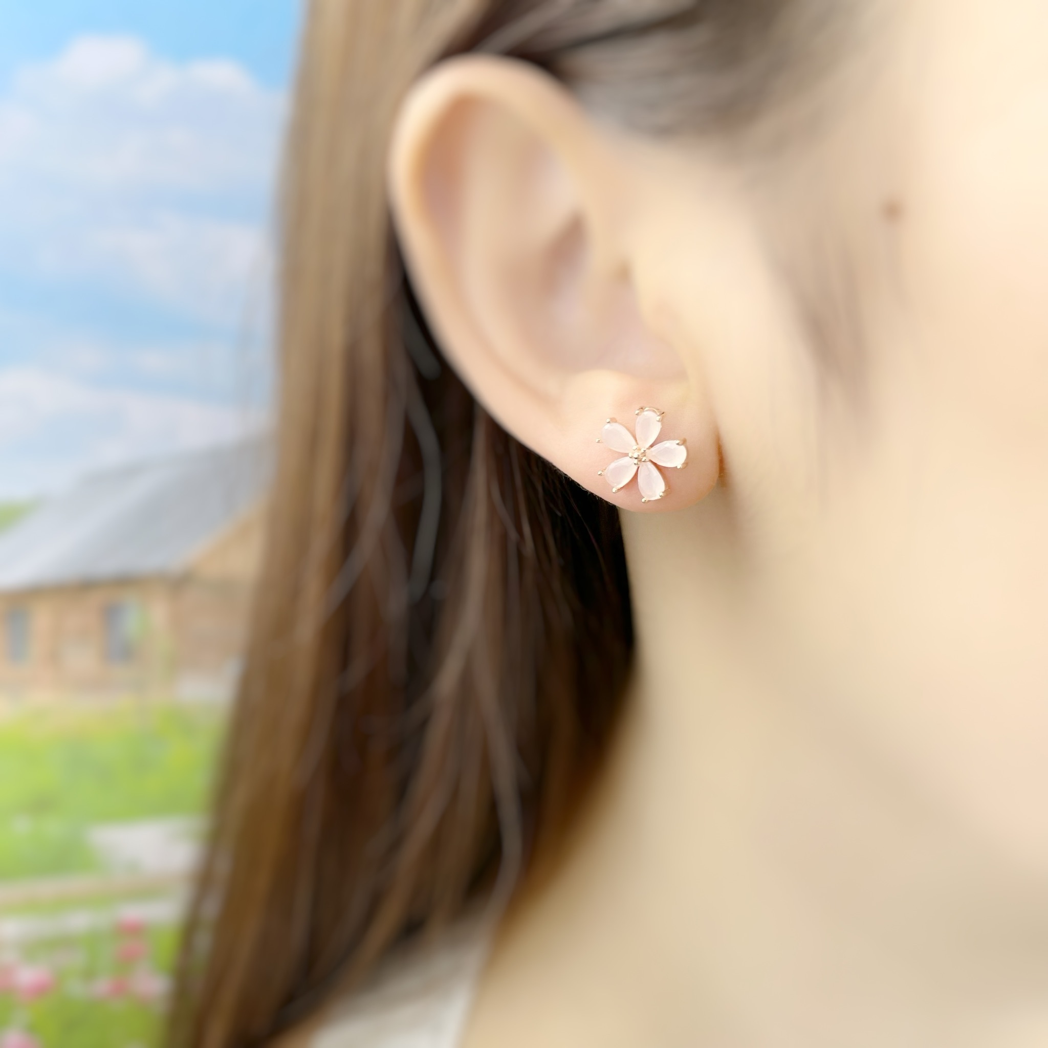 | 925純銀・白金 · 玫瑰金| 花降耳環（銀/玫瑰金） | EA0623 |