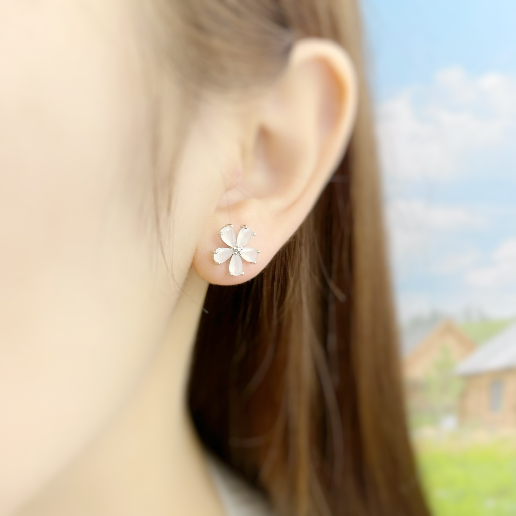 | 925純銀・白金 · 玫瑰金| 花降耳環（銀/玫瑰金） | EA0623 |