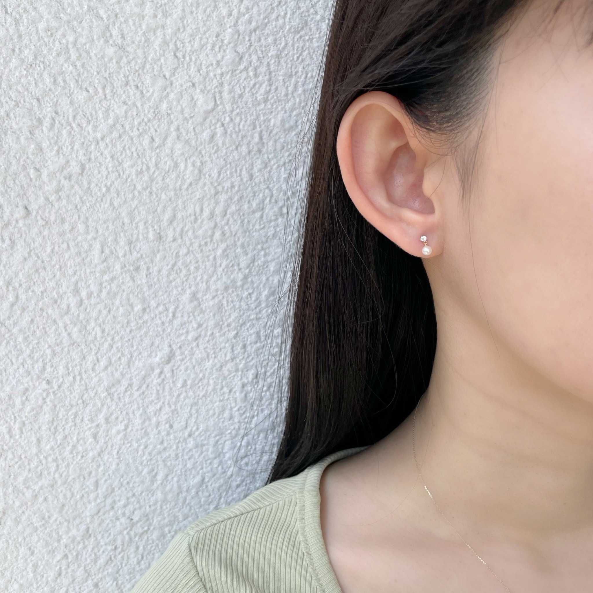 14K菱四爪鋯石珍珠stud耳環