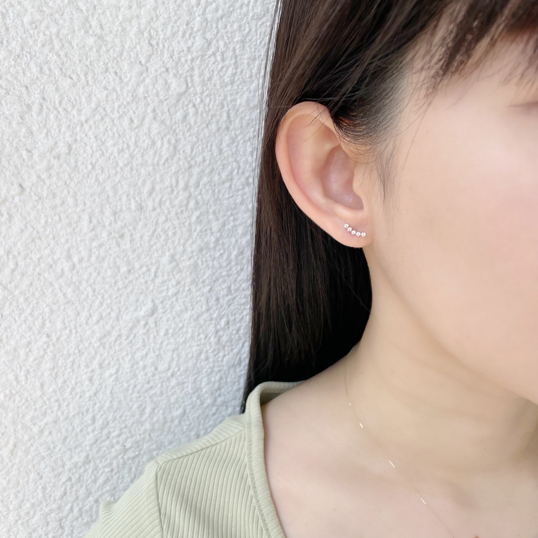 14K五顆彎彎鋯石轉珠耳環