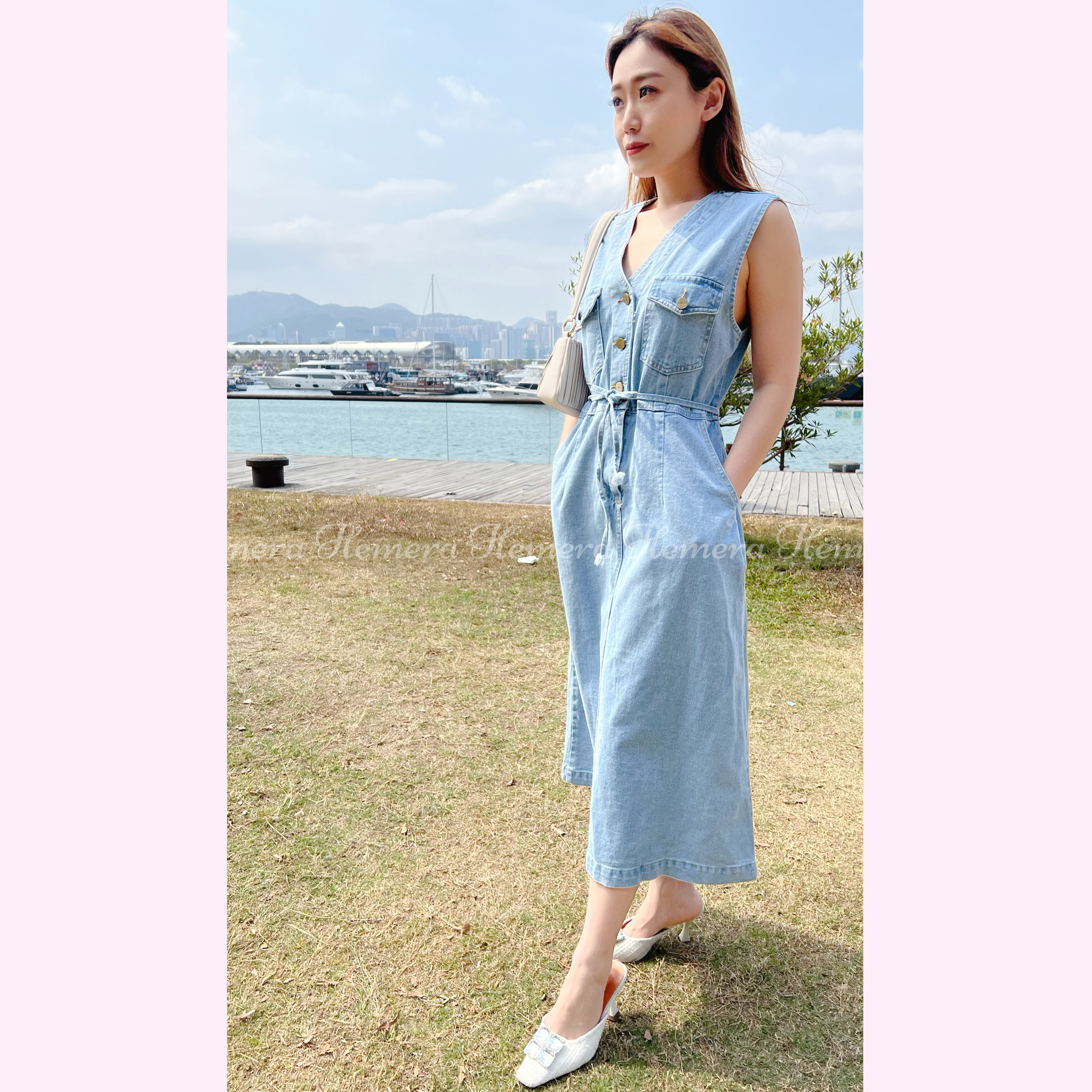 DR23W0342 牛仔V領背心長裙