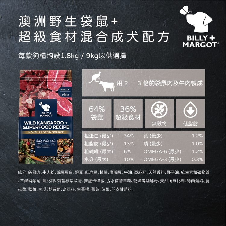 Billy+Margot Wild Kangaroo with Superfood Dog Recipe 1.8kg