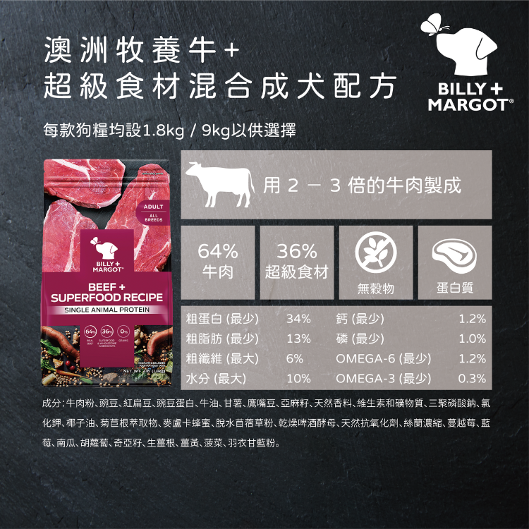Billy+Margot Beef with Superfood Dog Recipe 1.8kg