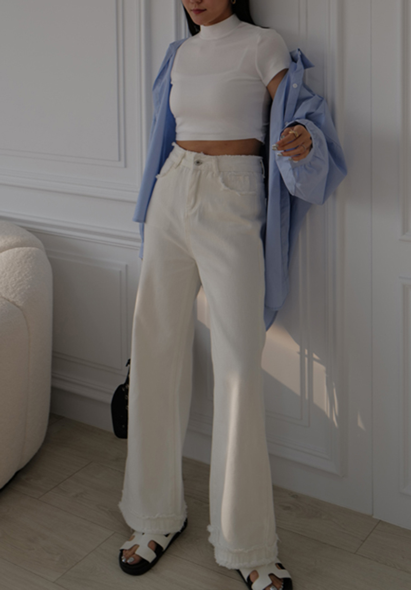 抽鬚高磅高腰牛仔寬褲*3色