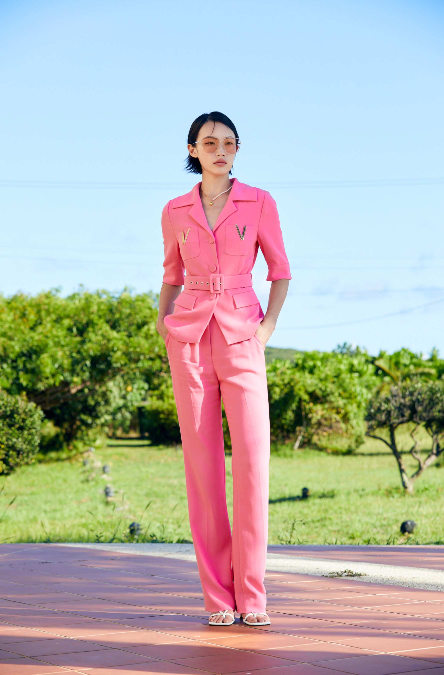 BC1EB060B1 午後漫遊桃粉直筒西裝褲