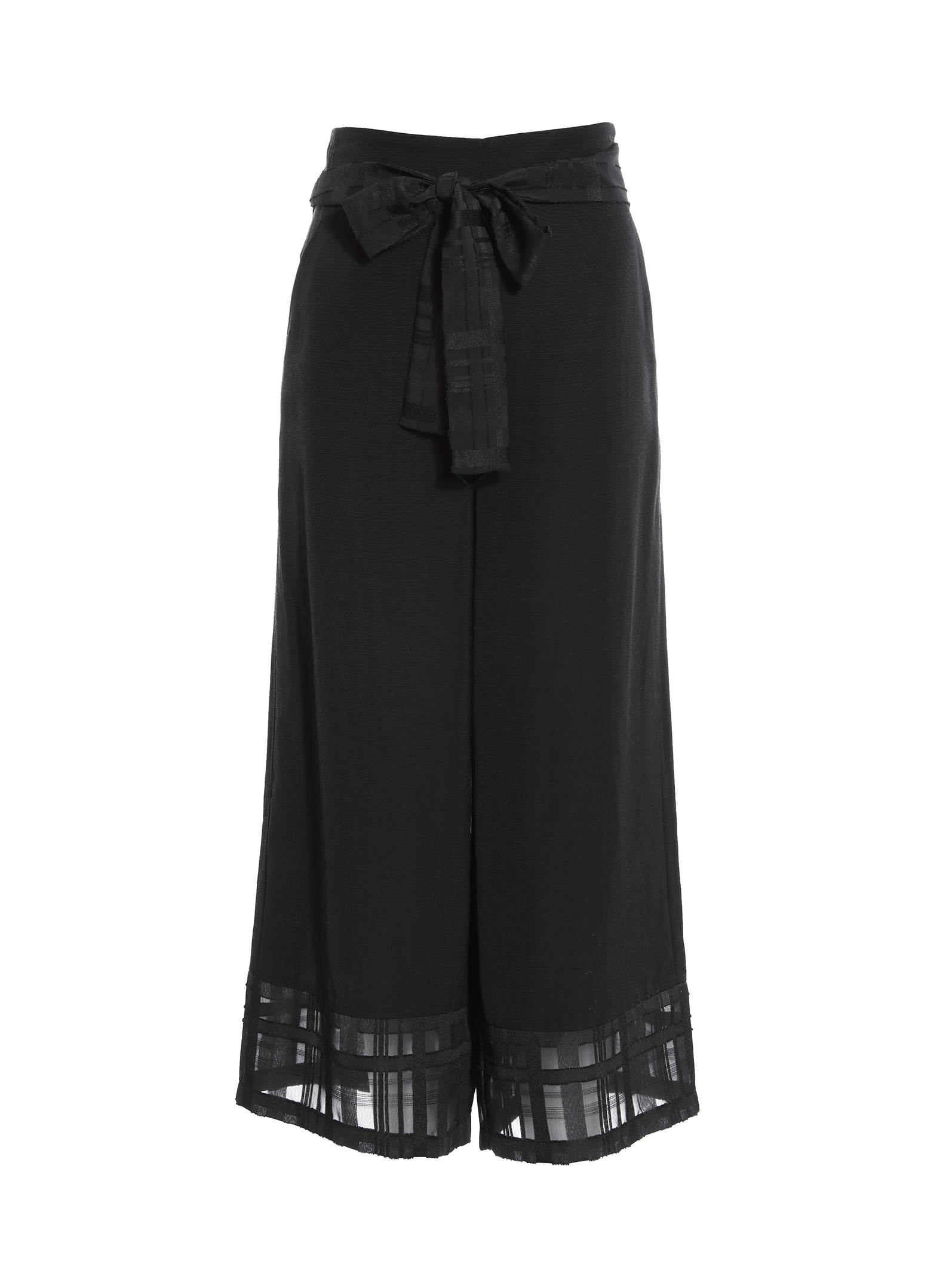 BC1EB068B1黑色都會綁帶網紗雙層寬褲